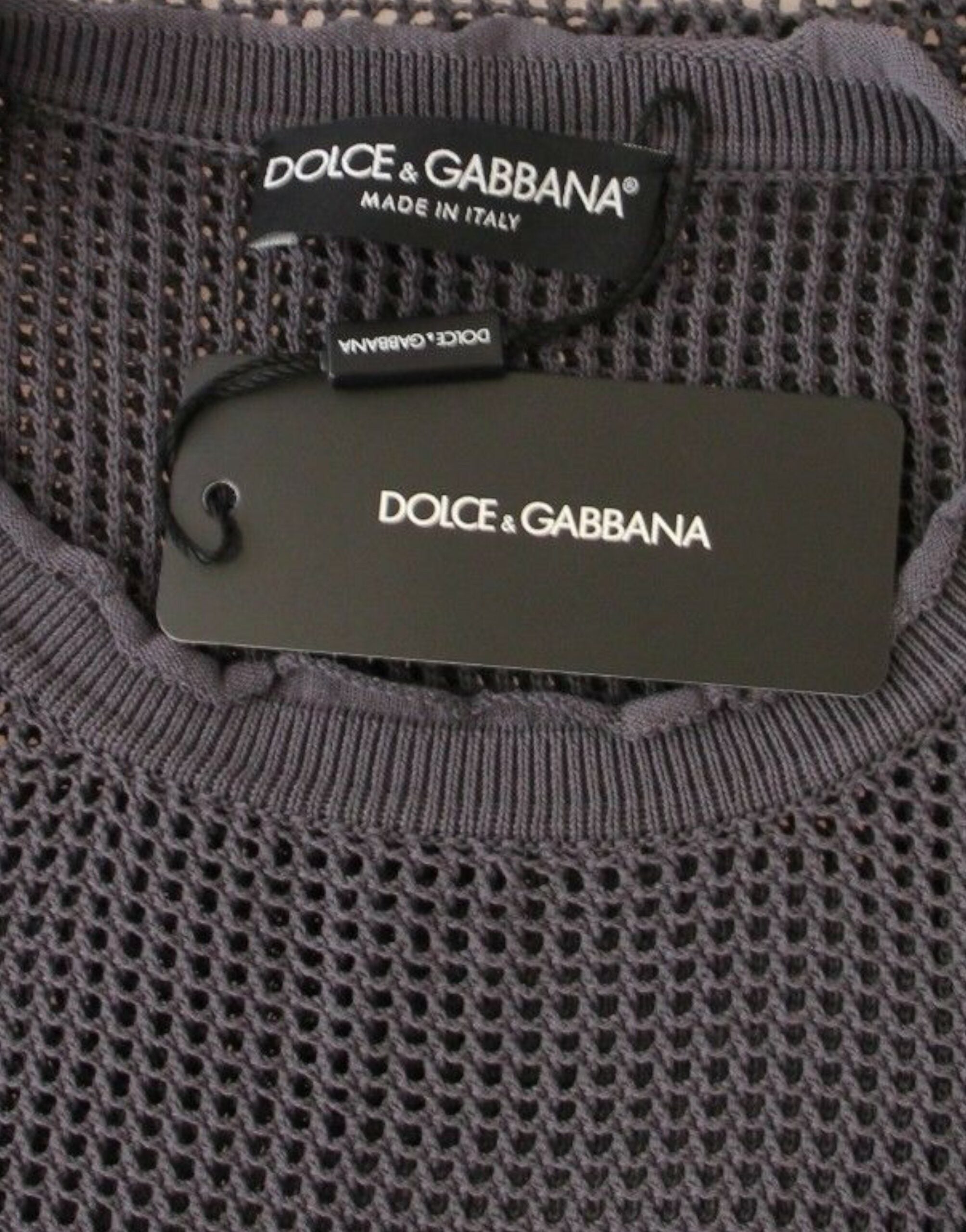 Елегантен мрежест пуловер с кръгла яка Dolce &amp; Gabbana в светло лилаво