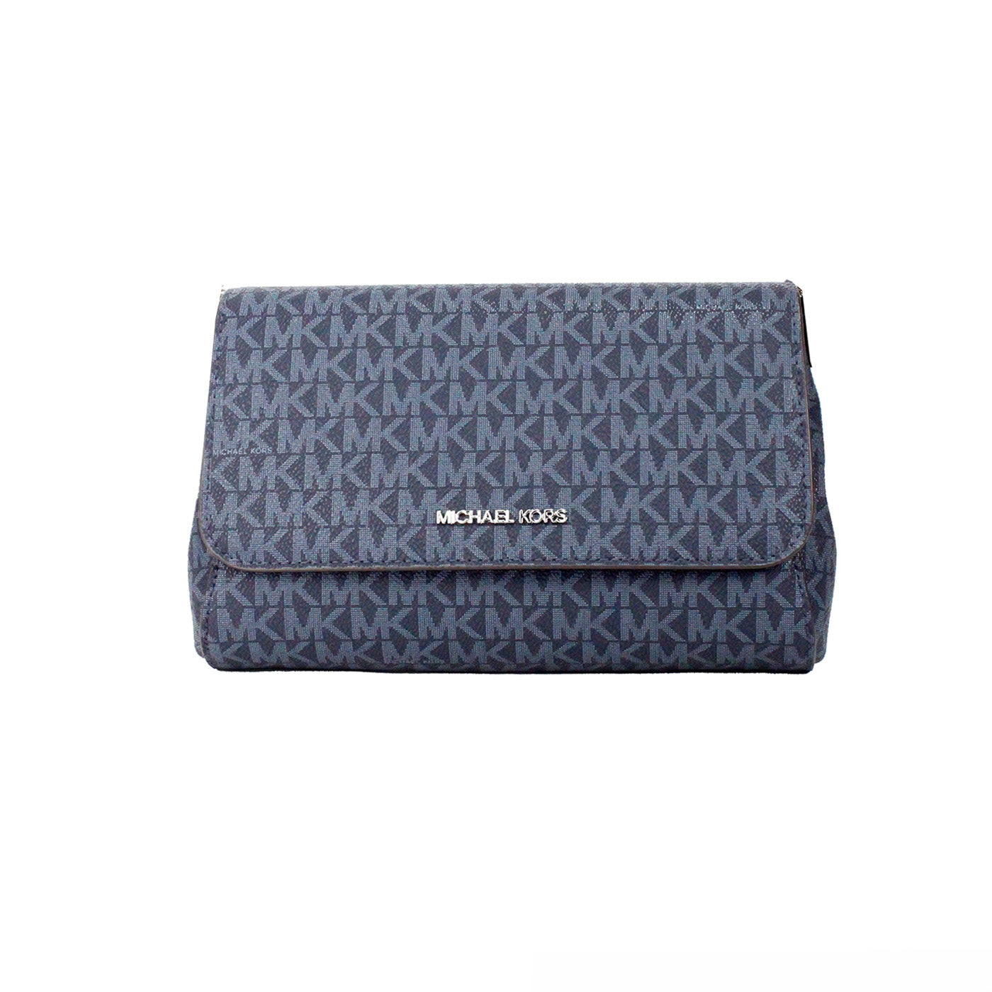 Michael Kors Jet Set Medium Navy Blue PVC Convertible Pouchette Bag Crossbody