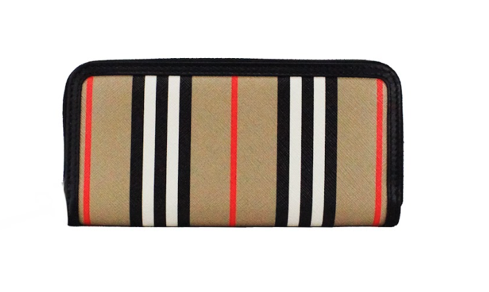 Континентален портфейл Burberry Ellerby Black Leather Icon Stripe Canvas Zip Around Continental Wallet
