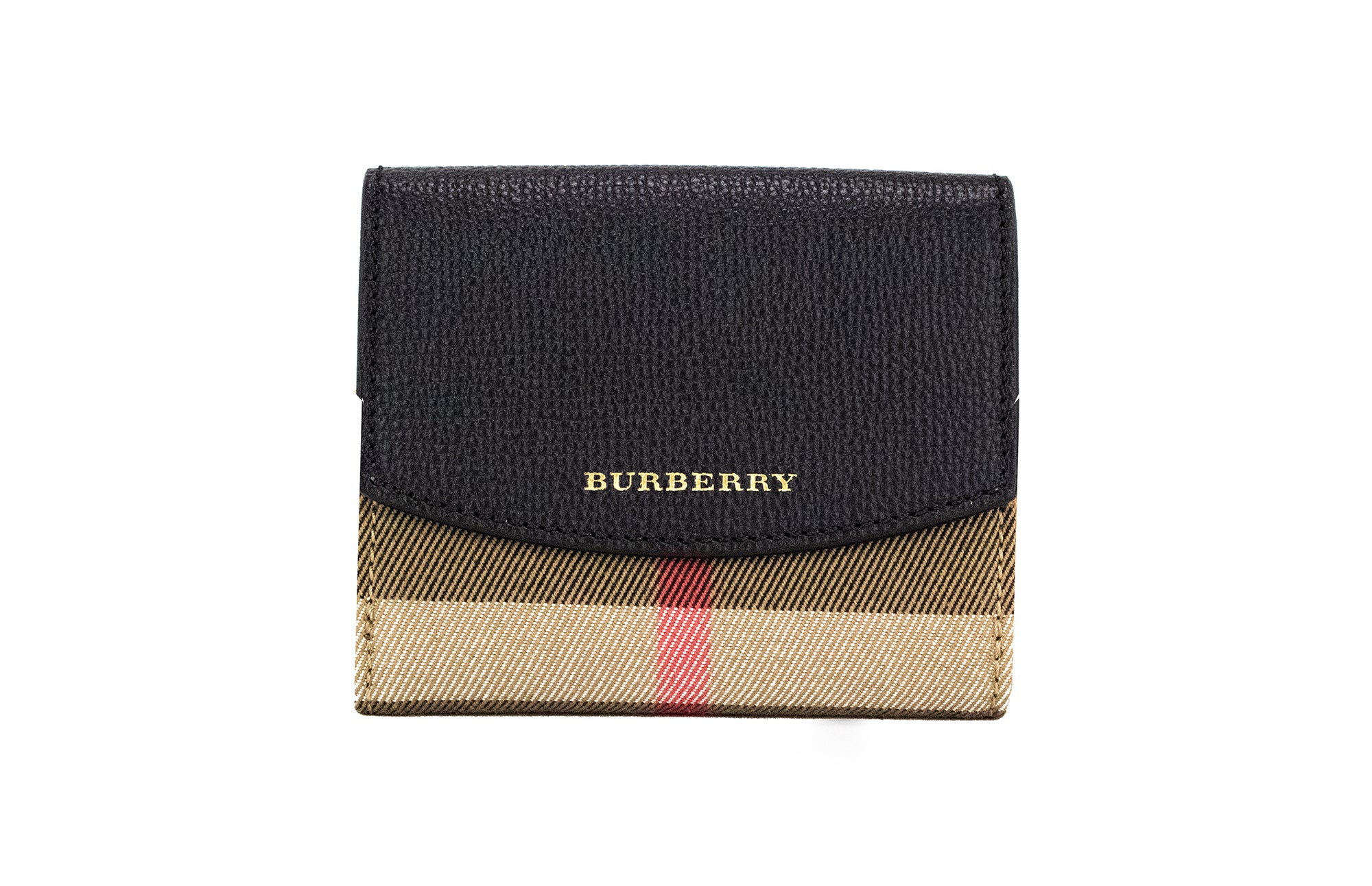 Портфейл Burberry Luna Black Grained Leather House Check Canvas Coin Pouch Snap Wallet