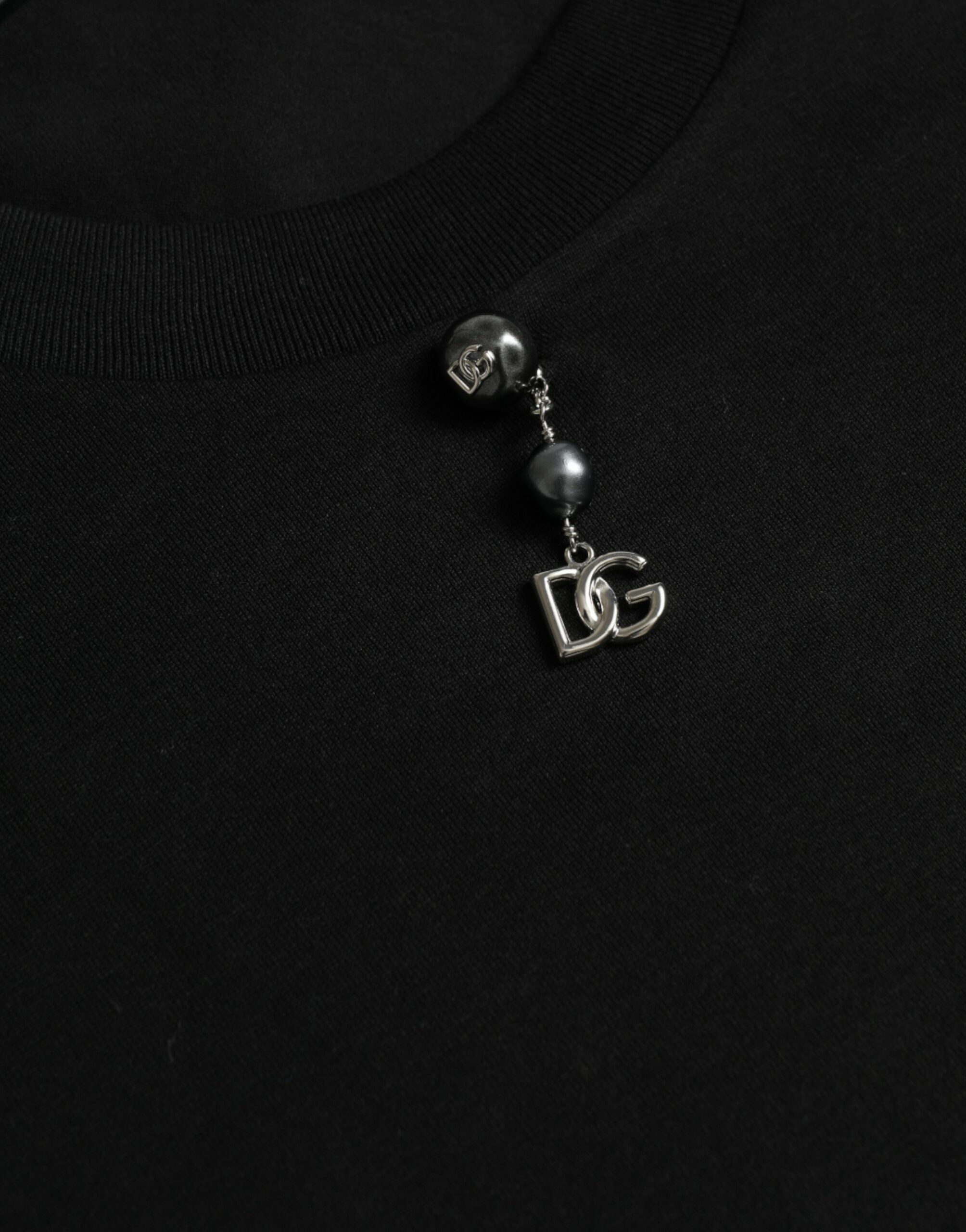 Dolce &amp; Gabbana Черна украсена памучна тениска с кръгло деколте