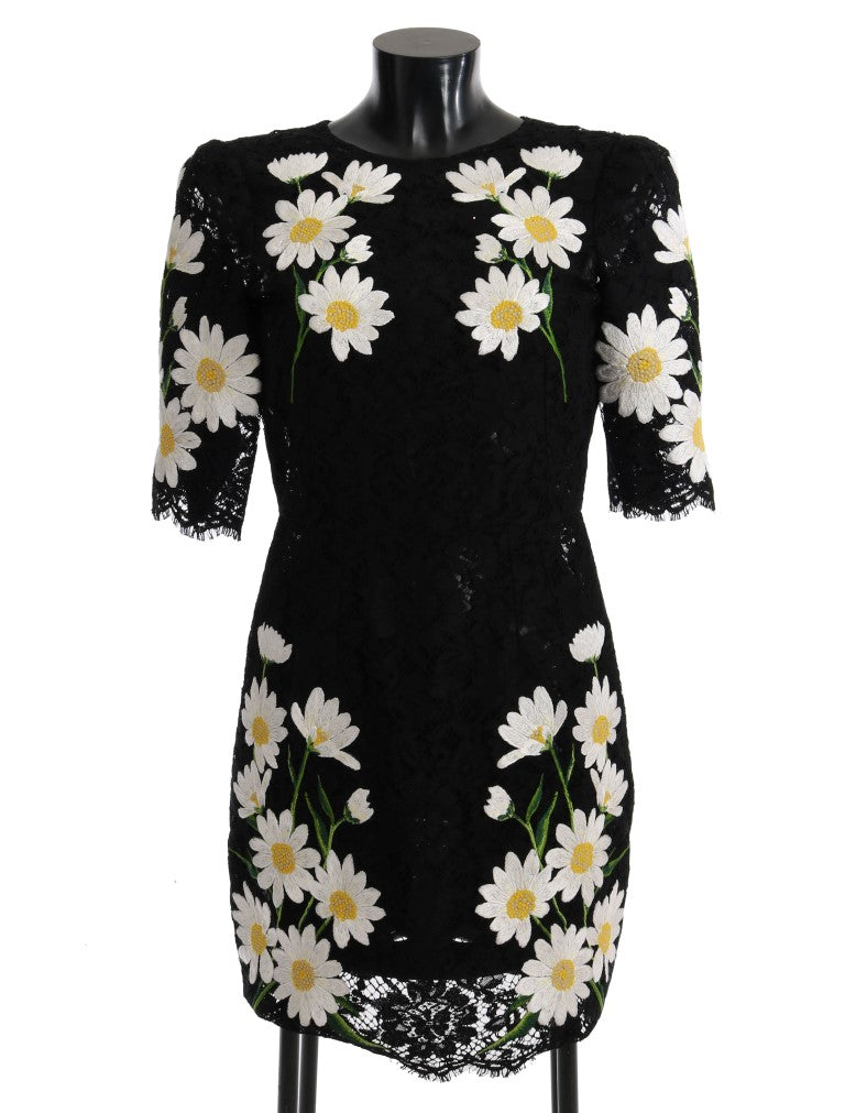 Dolce &amp; Gabbana, черна рокля с бродирана лайка и флорална дантела