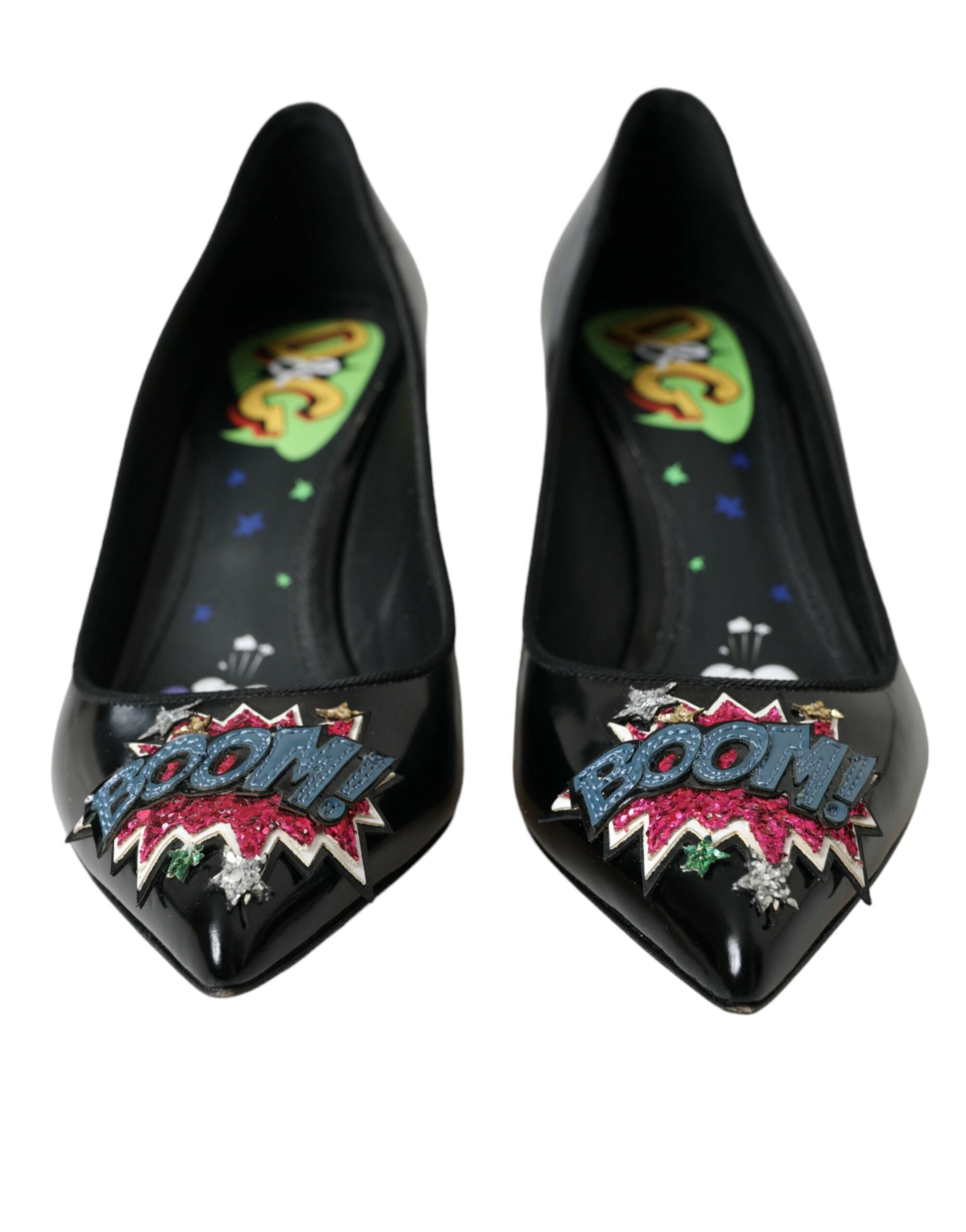 Dolce &amp; Gabbana Черни кожени обувки BOOM Patch Heels Pumps
