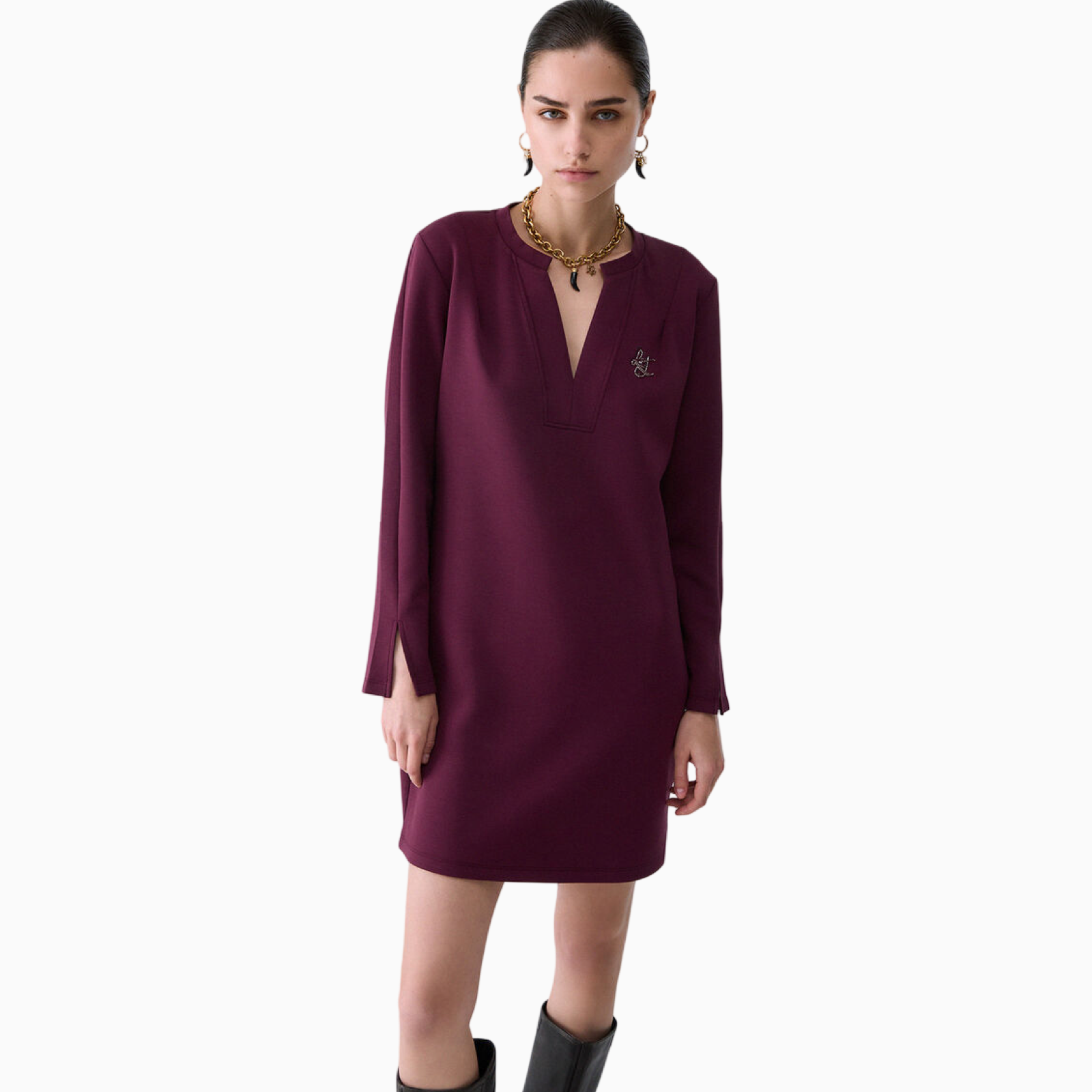 Дамска бордо рокля Liu Jo Women Short Scuba Dress TF6139 J3958 91718 Front View