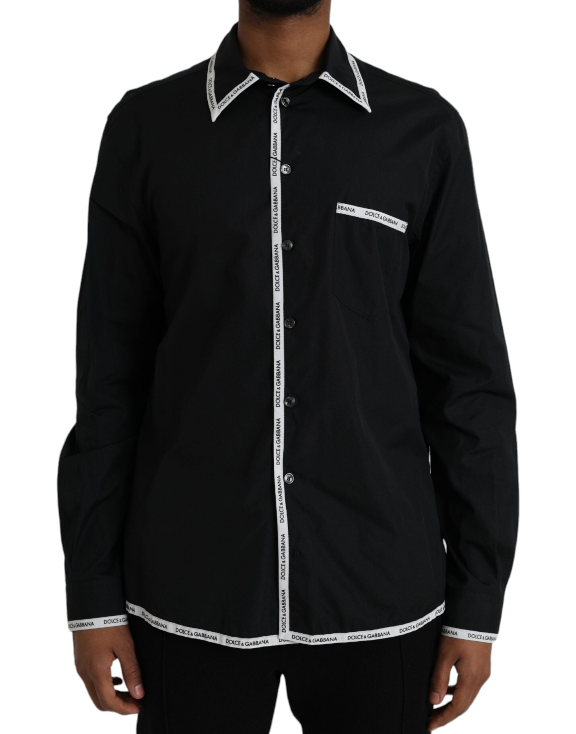 Мъжка луксозна риза Dolce & Gabbana Black Collared Long Sleeve Cotton Casual Shirt в черно 