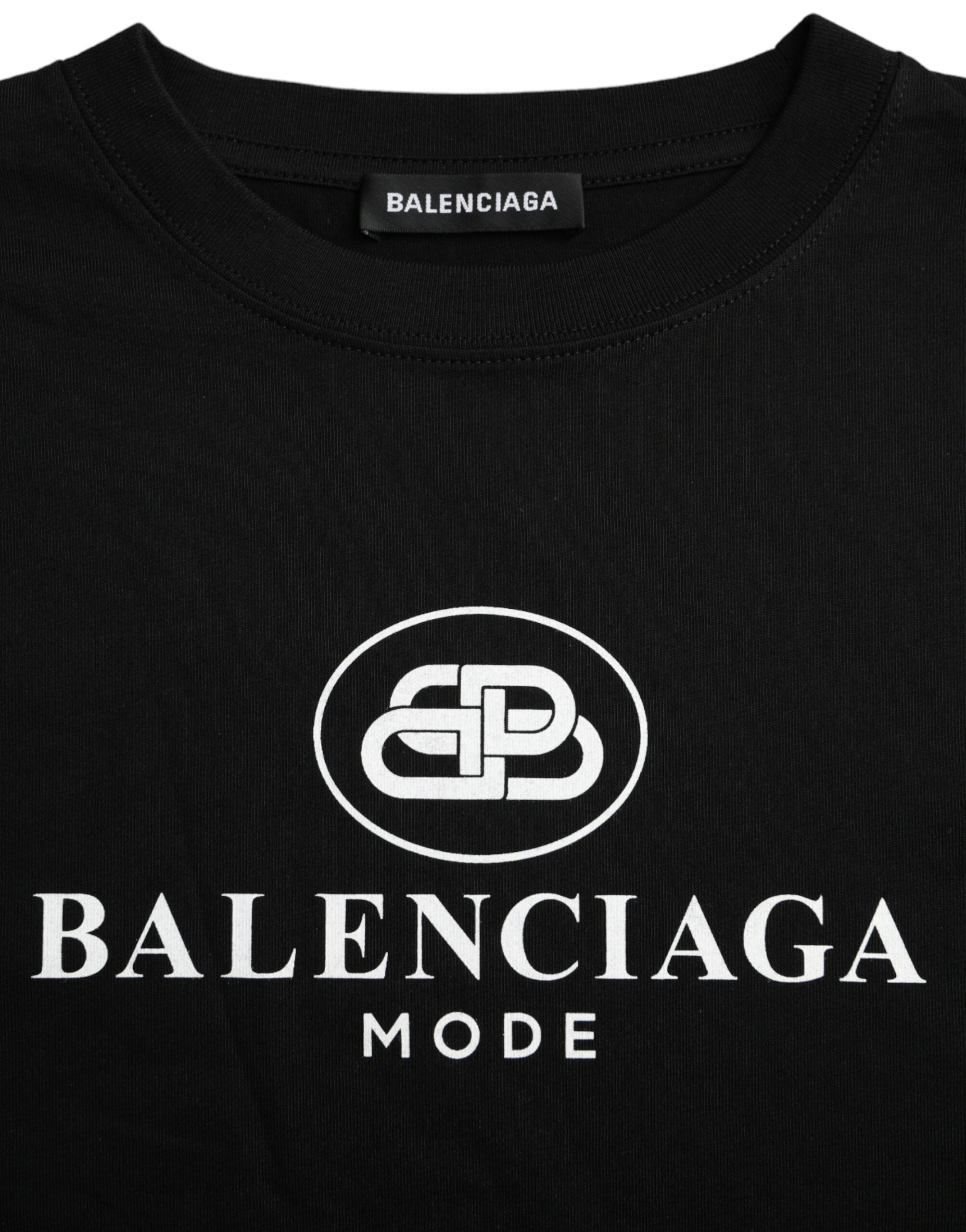 Черна памучна тениска с кругло деколте и къси ръкави с лого Balenciaga