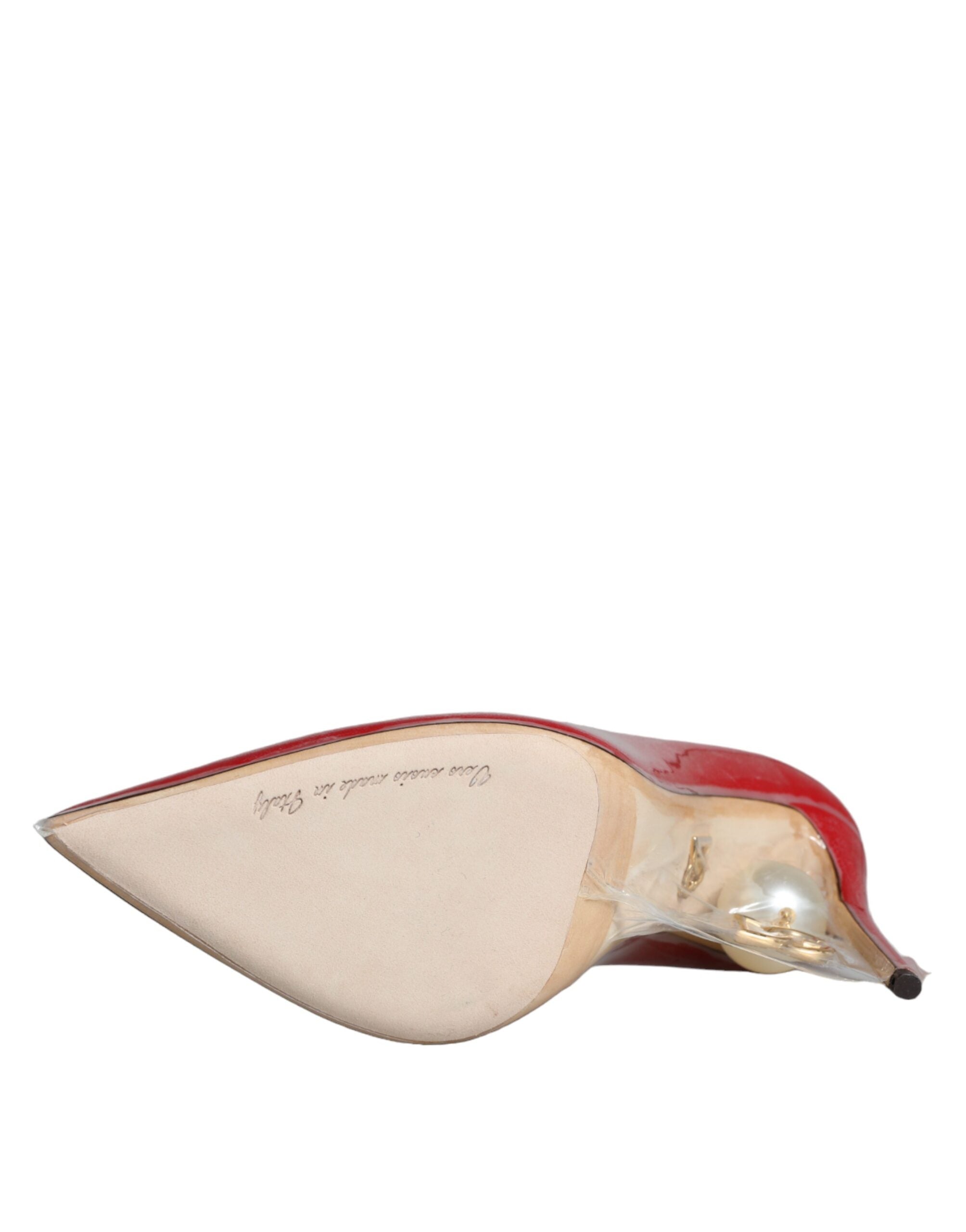 Червени лачени обувки от изкуствена перла Dolce &amp; Gabbana на токчета Помпи