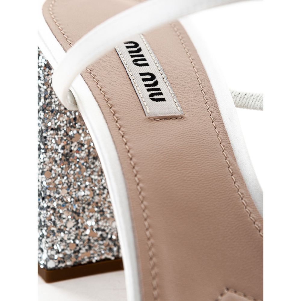 Бял копринен сандал Miu Miu
