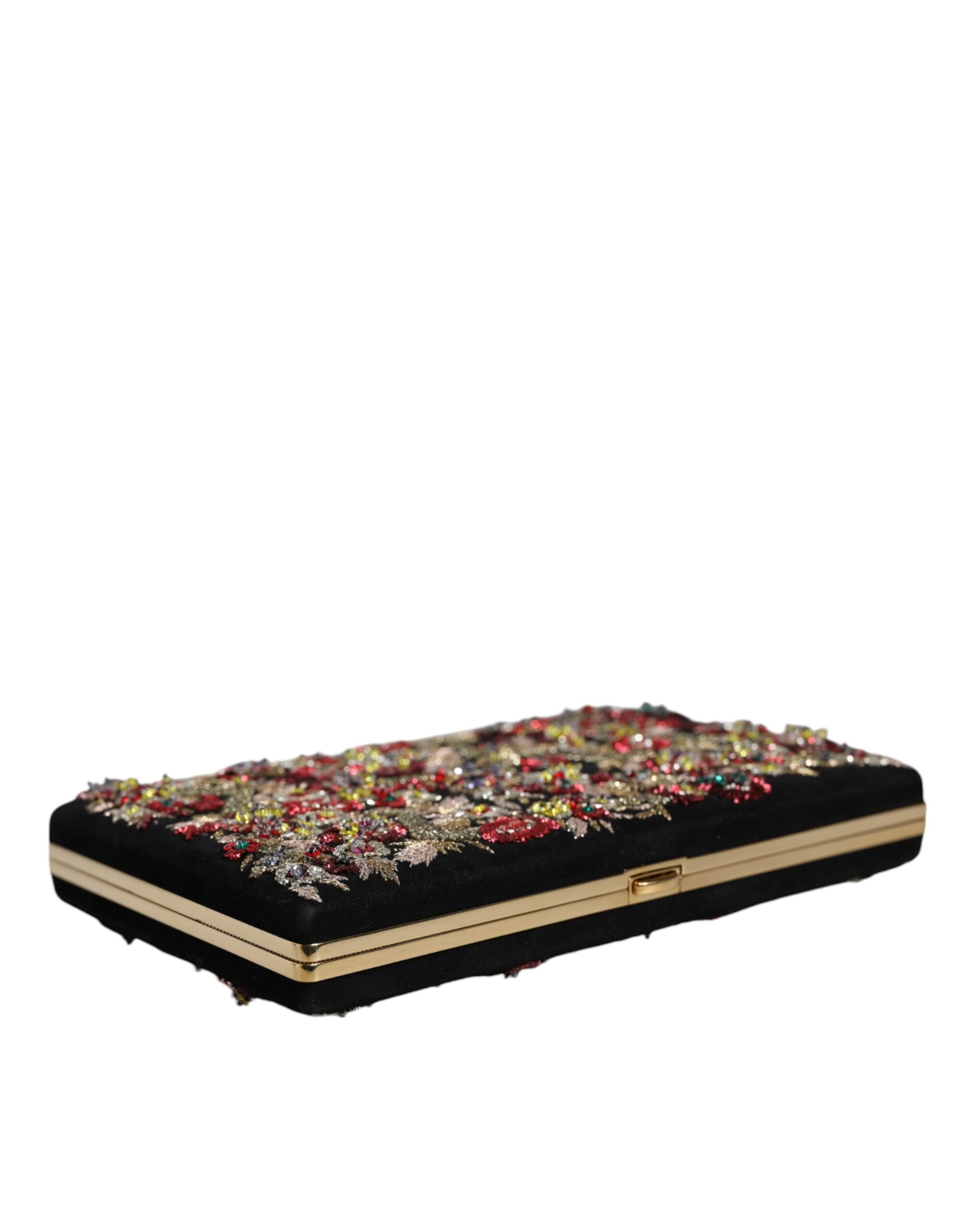 Dolce &amp; Gabbana Multicolor Floral Gold Frame Clutch вечерна чанта портмоне
