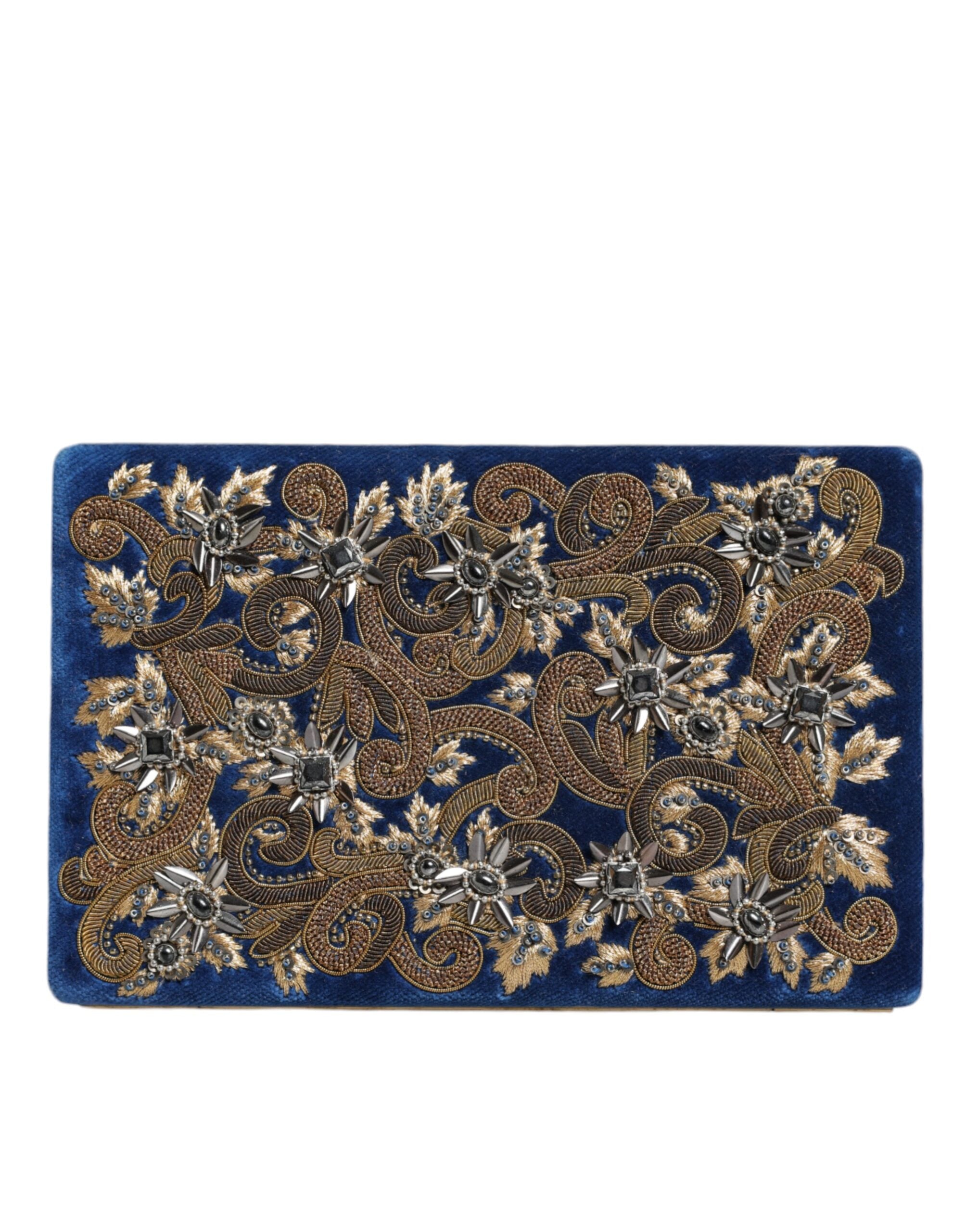 Dolce &amp; Gabbana Blue Velvet Gold Frame Clutch Вечерна чанта за парти