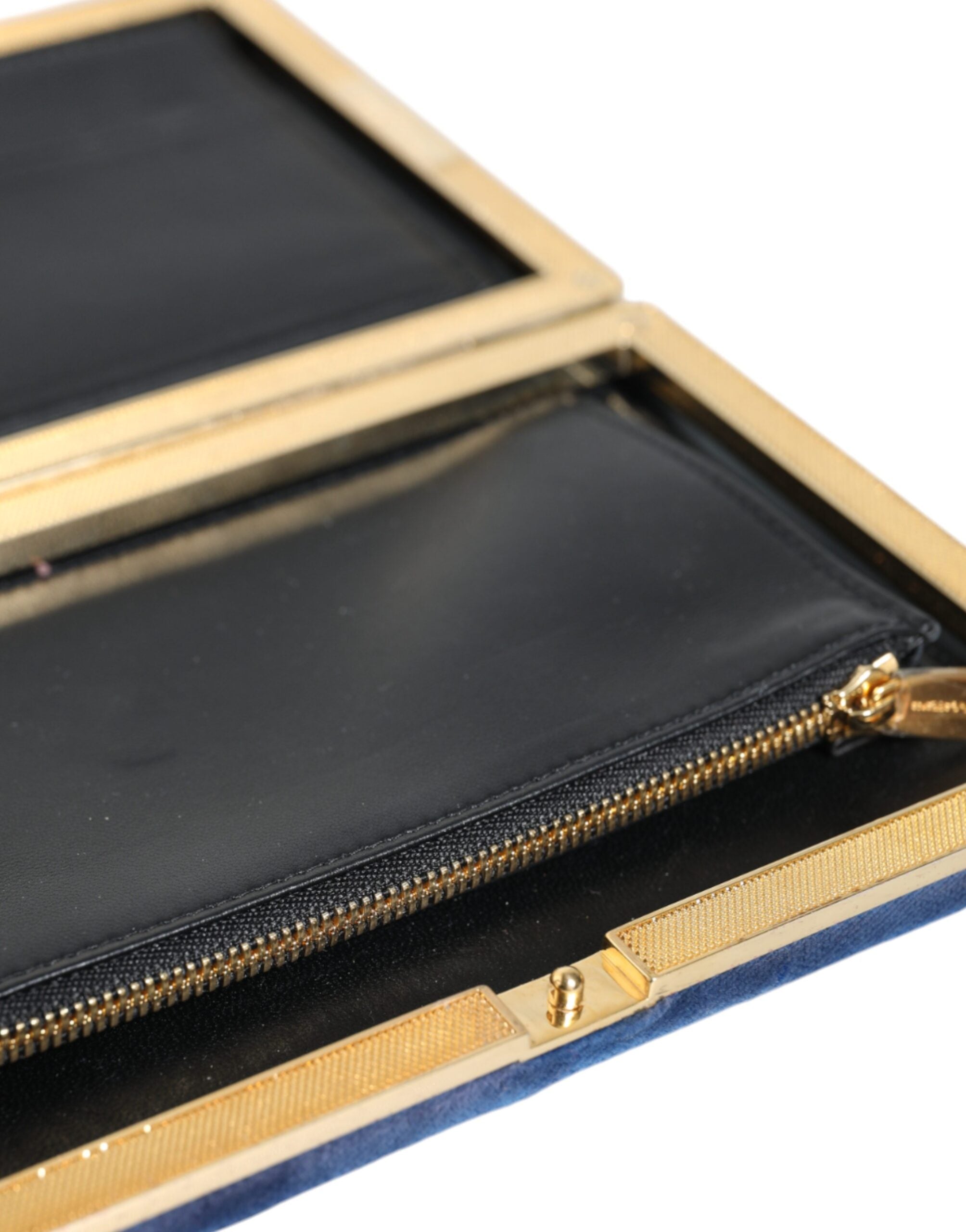Dolce &amp; Gabbana Blue Velvet Gold Frame Clutch Вечерна чанта за парти
