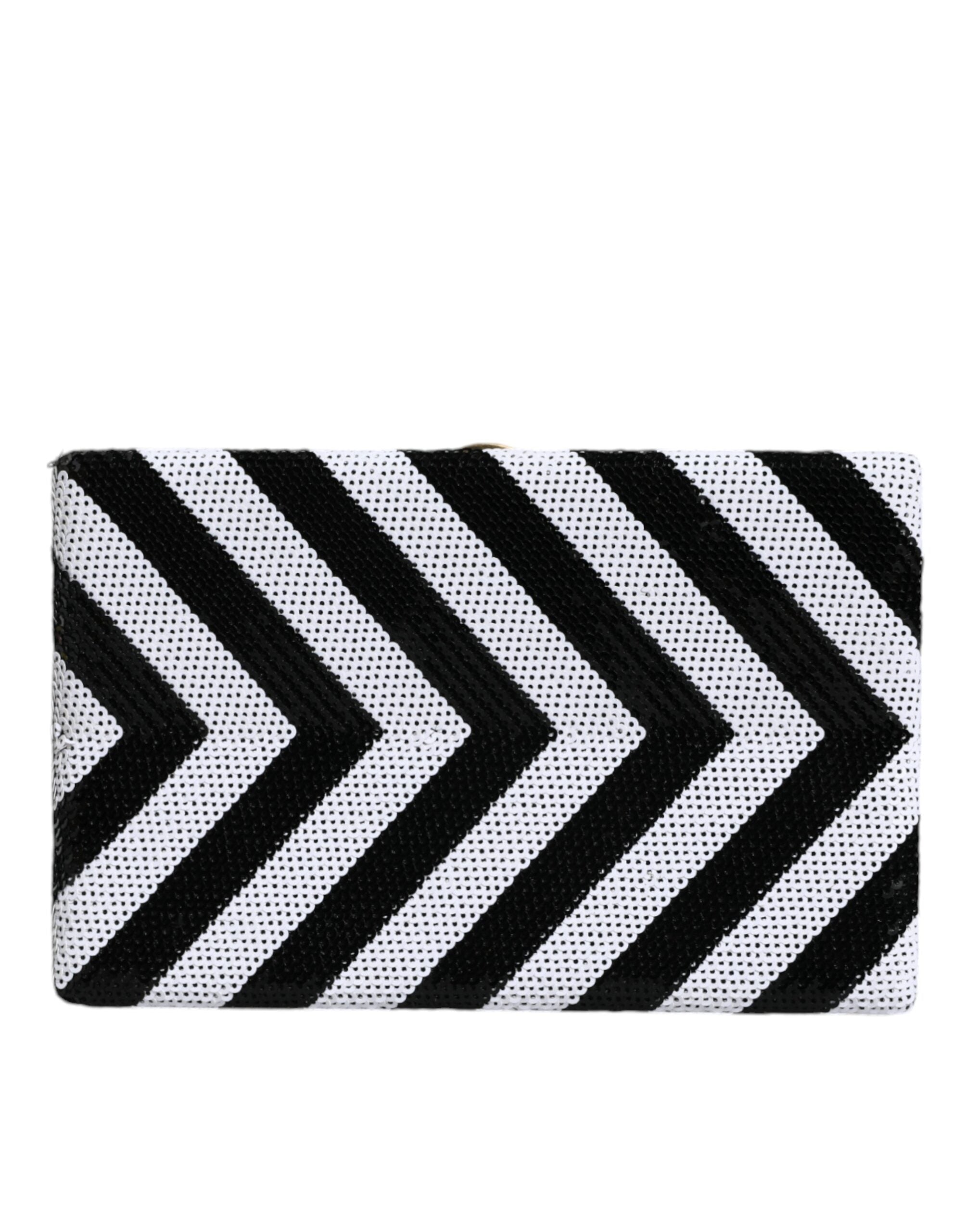 Dolce &amp; Gabbana Black White Gold Frame Clutch Вечерна чанта за парти