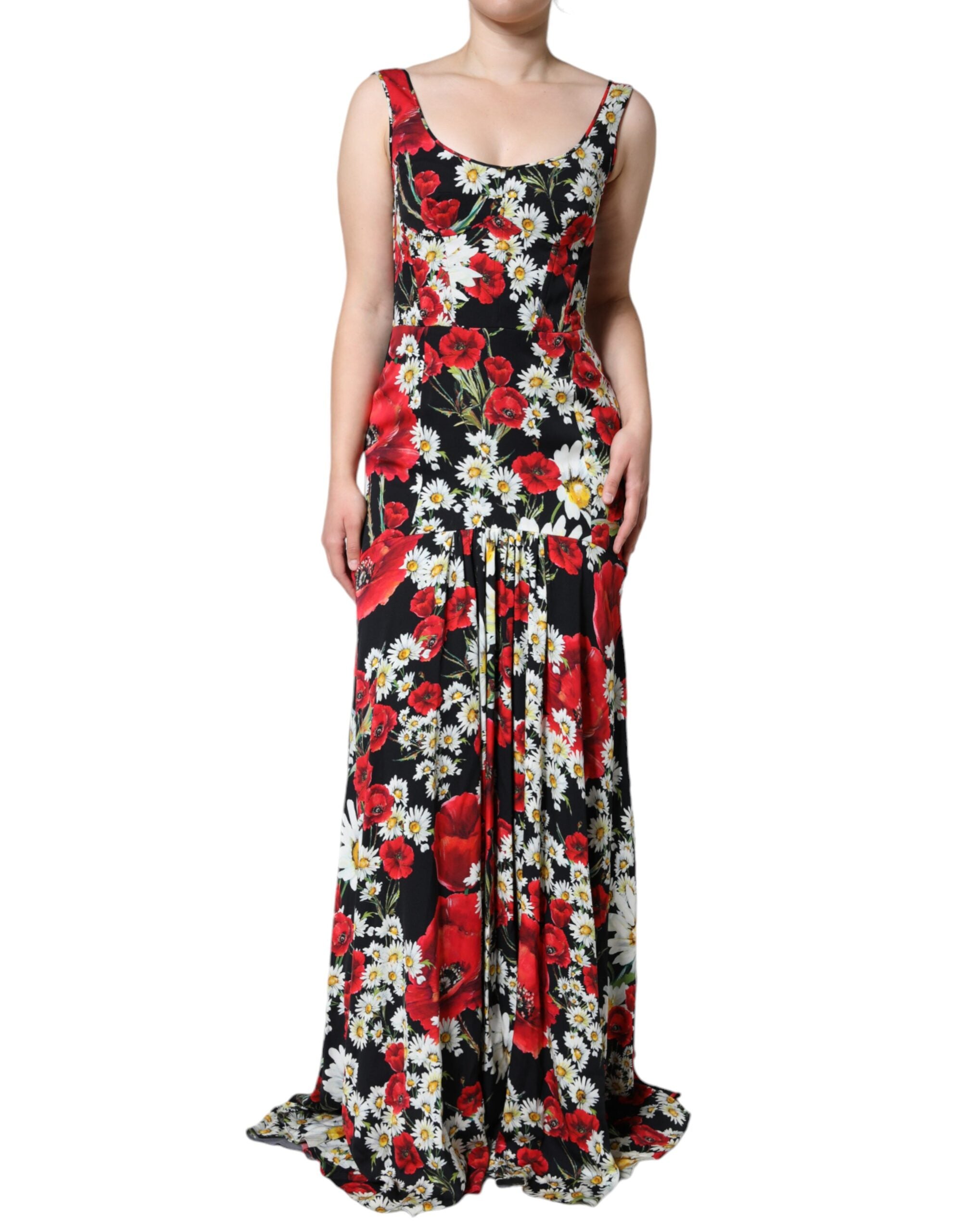 Dolce &amp; Gabbana черна копринена рокля без ръкави с флорални мотиви