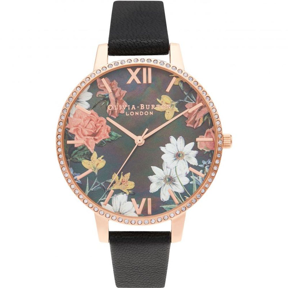 Черен часовник Olivia Burton от синтетична кожа