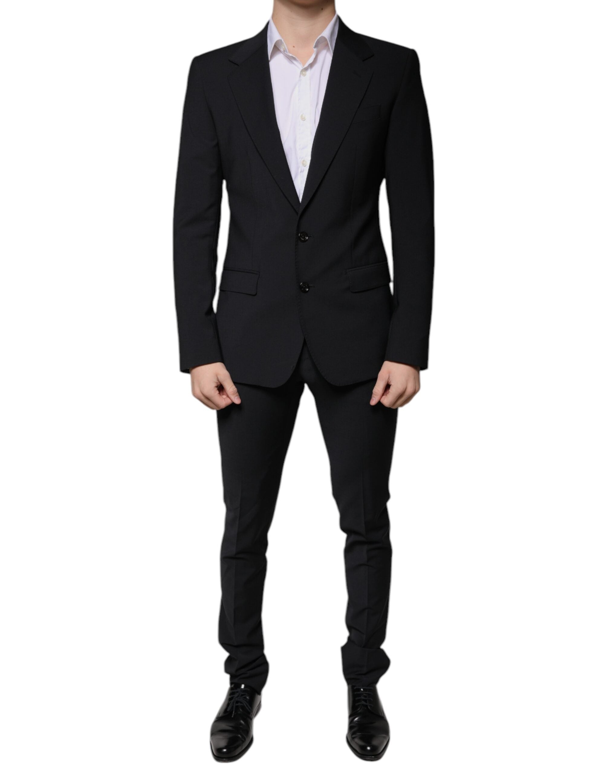 Dolce &amp; Gabbana Черен вълнен официален мъжки костюм от 3 части Slim Fit