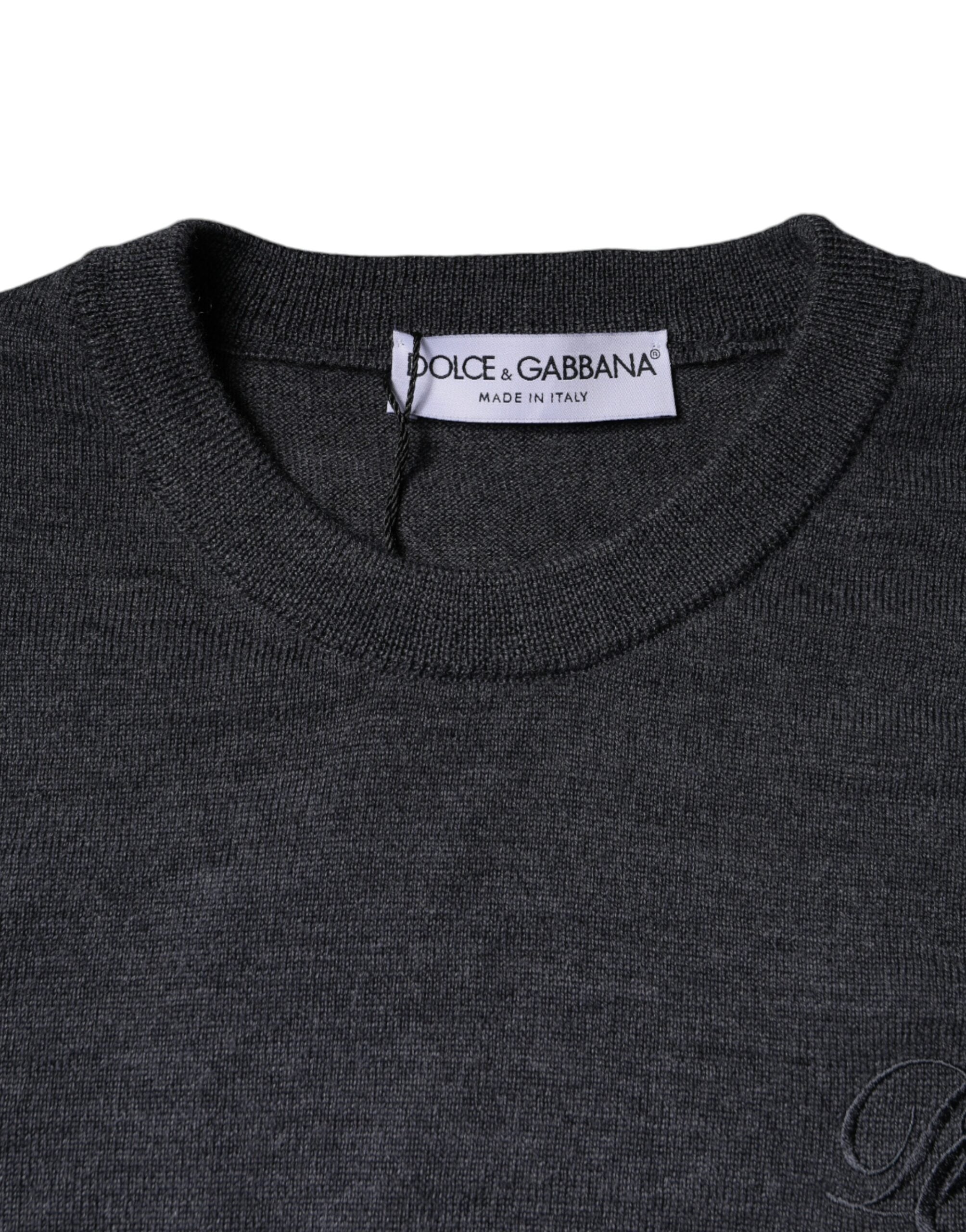 Тъмносив вълнен пуловер с кръгло деколте Dolce &amp; Gabbana