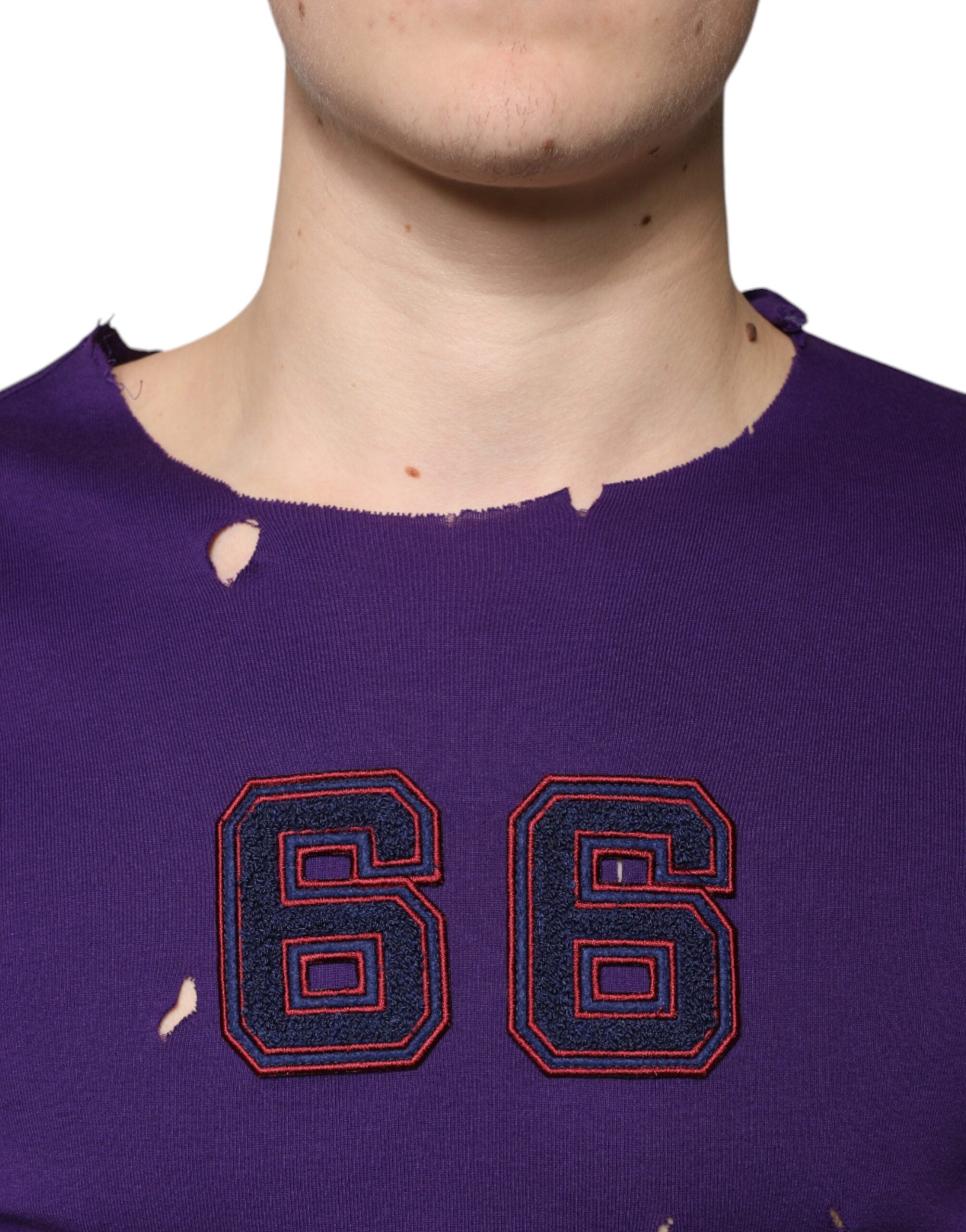 Мъжки пуловер Dolce &amp; Gabbana, лилав памучен пуловер с кръгло деколте