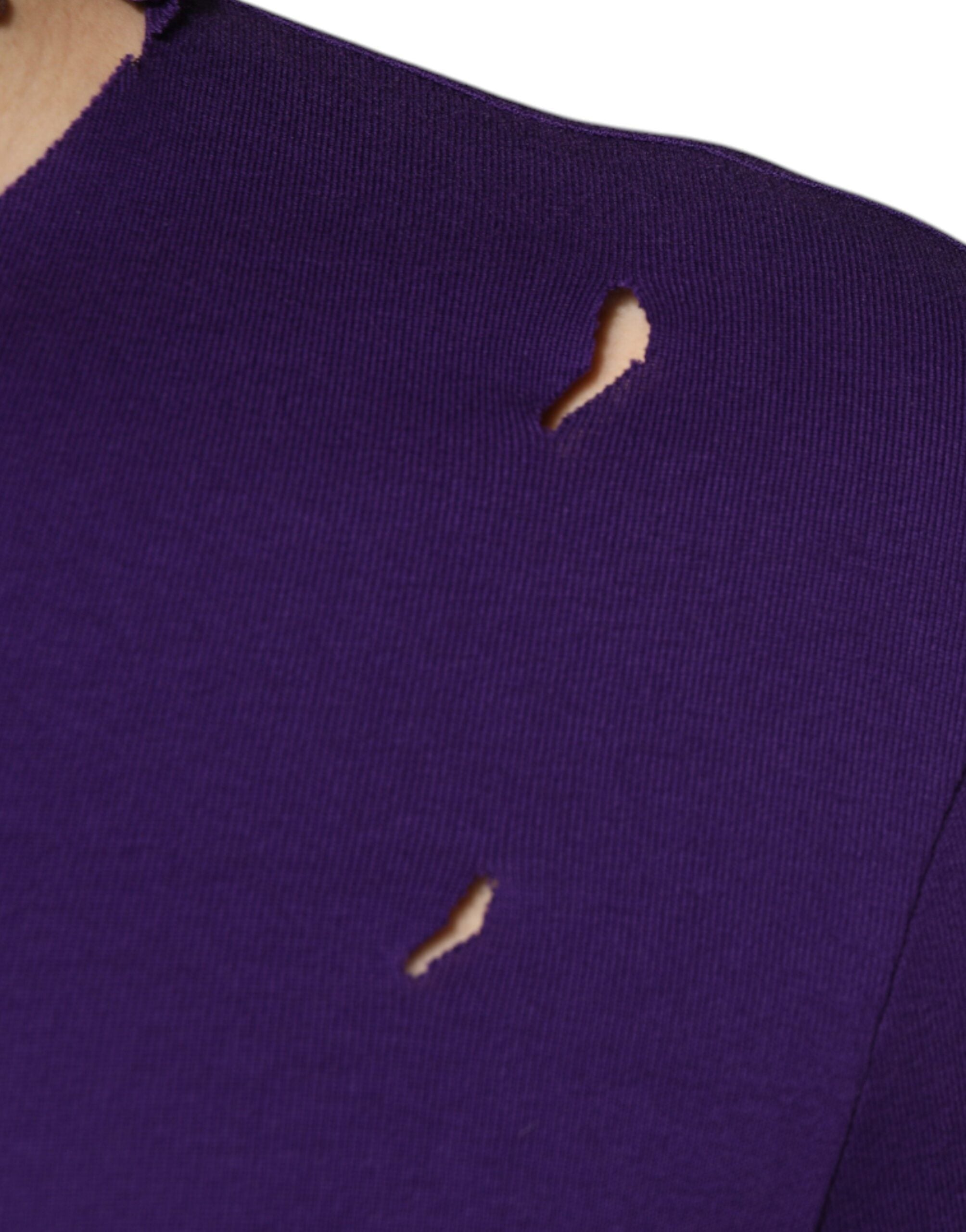 Мъжки пуловер Dolce &amp; Gabbana, лилав памучен пуловер с кръгло деколте