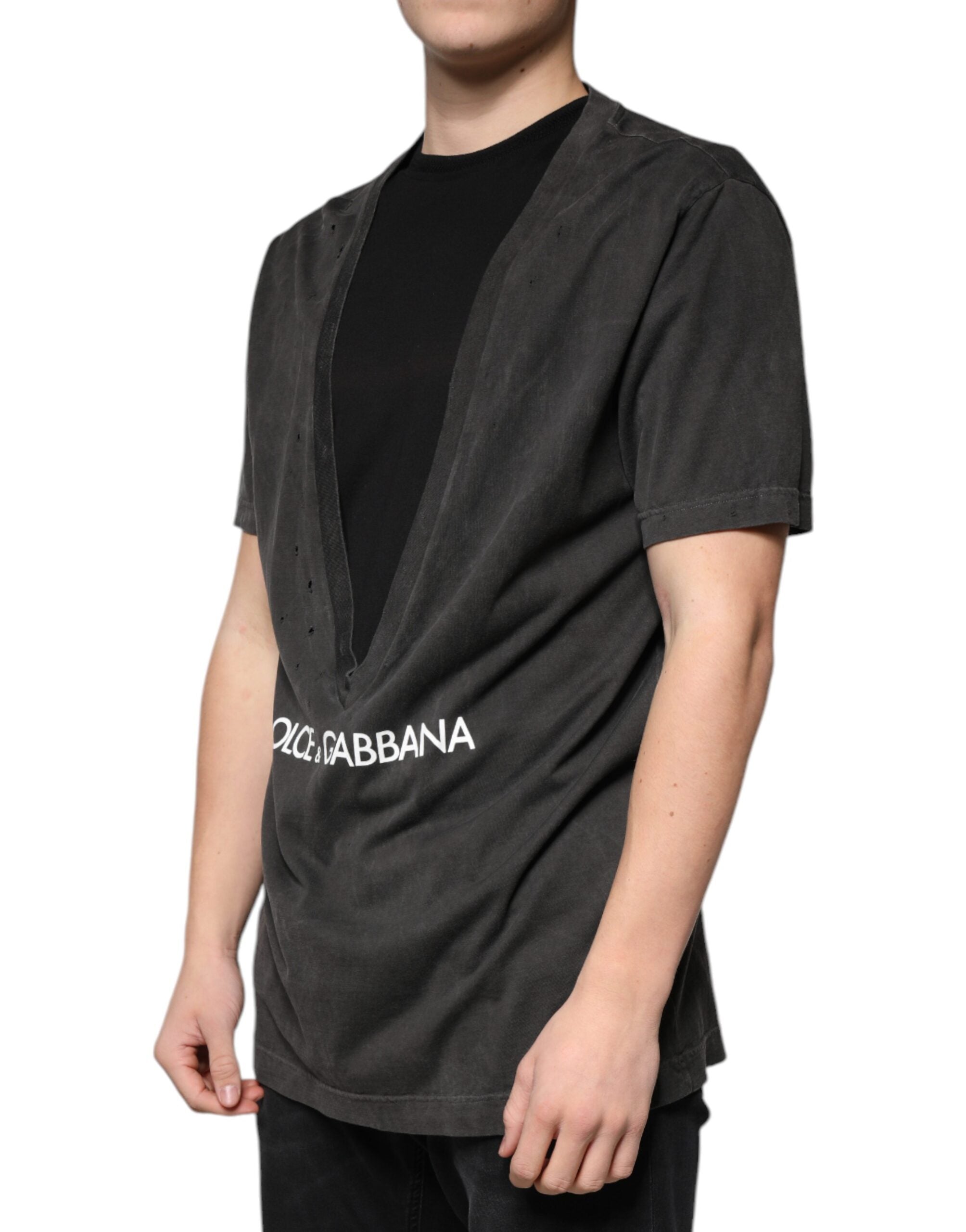 Черна памучна тениска с кръгло деколте и къси ръкави Dolce &amp; Gabbana