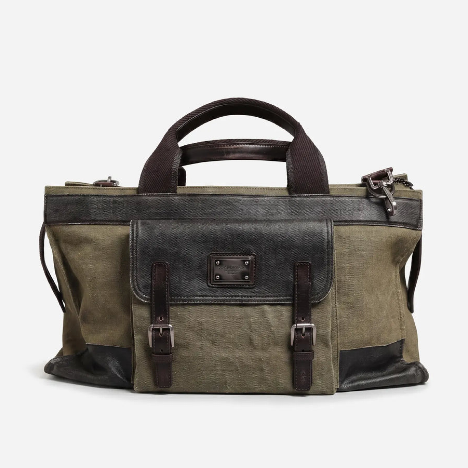 Dolce & Gabbana Military Green Two Tone Duffel Bag Front View