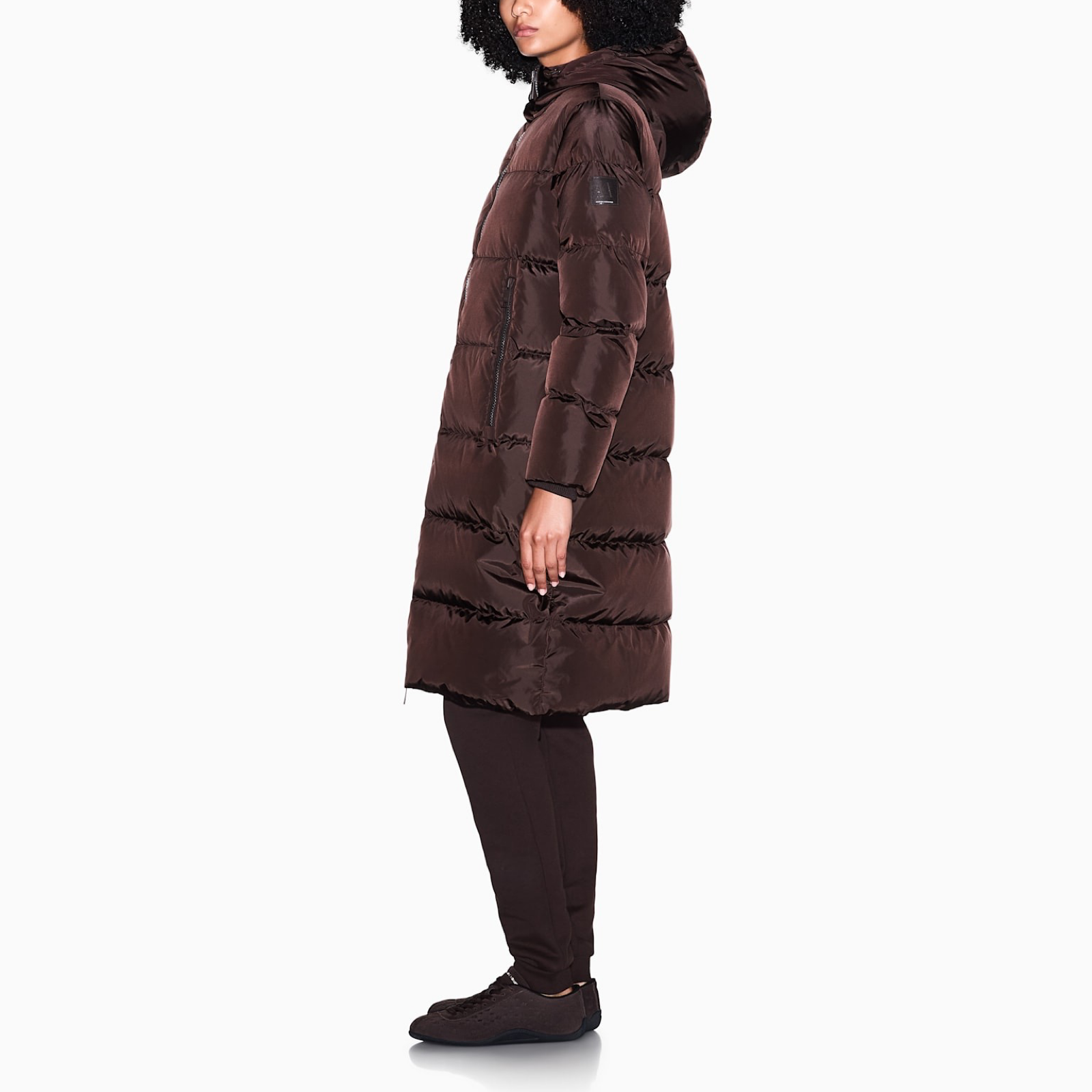 Дамско дълго кафяво яке Armani Exchange Women Long Puffer Jacket XW000251 AF12286 U6032 Side View