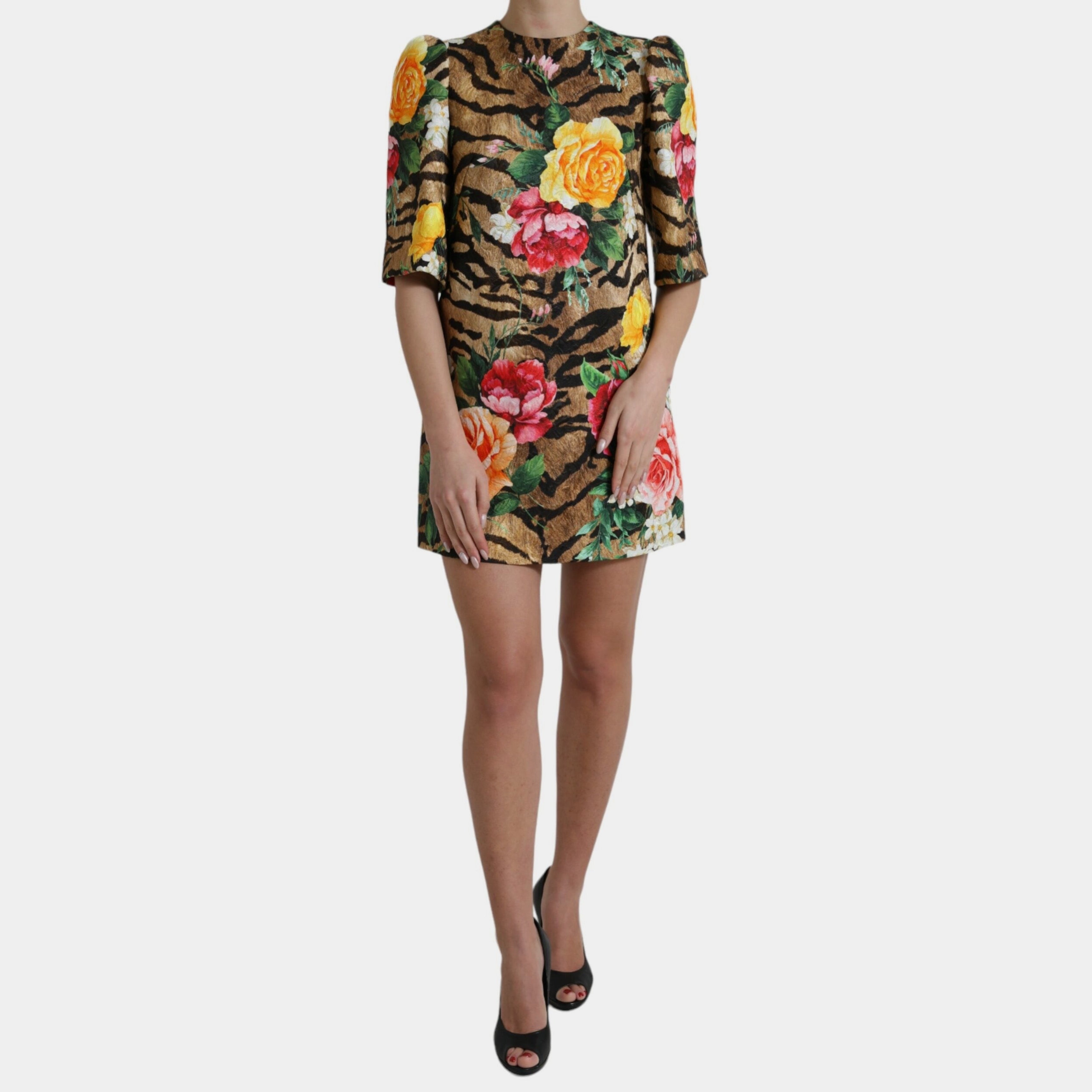 Dolce & Gabbana Animal & Floral Print Mini Shift Dress