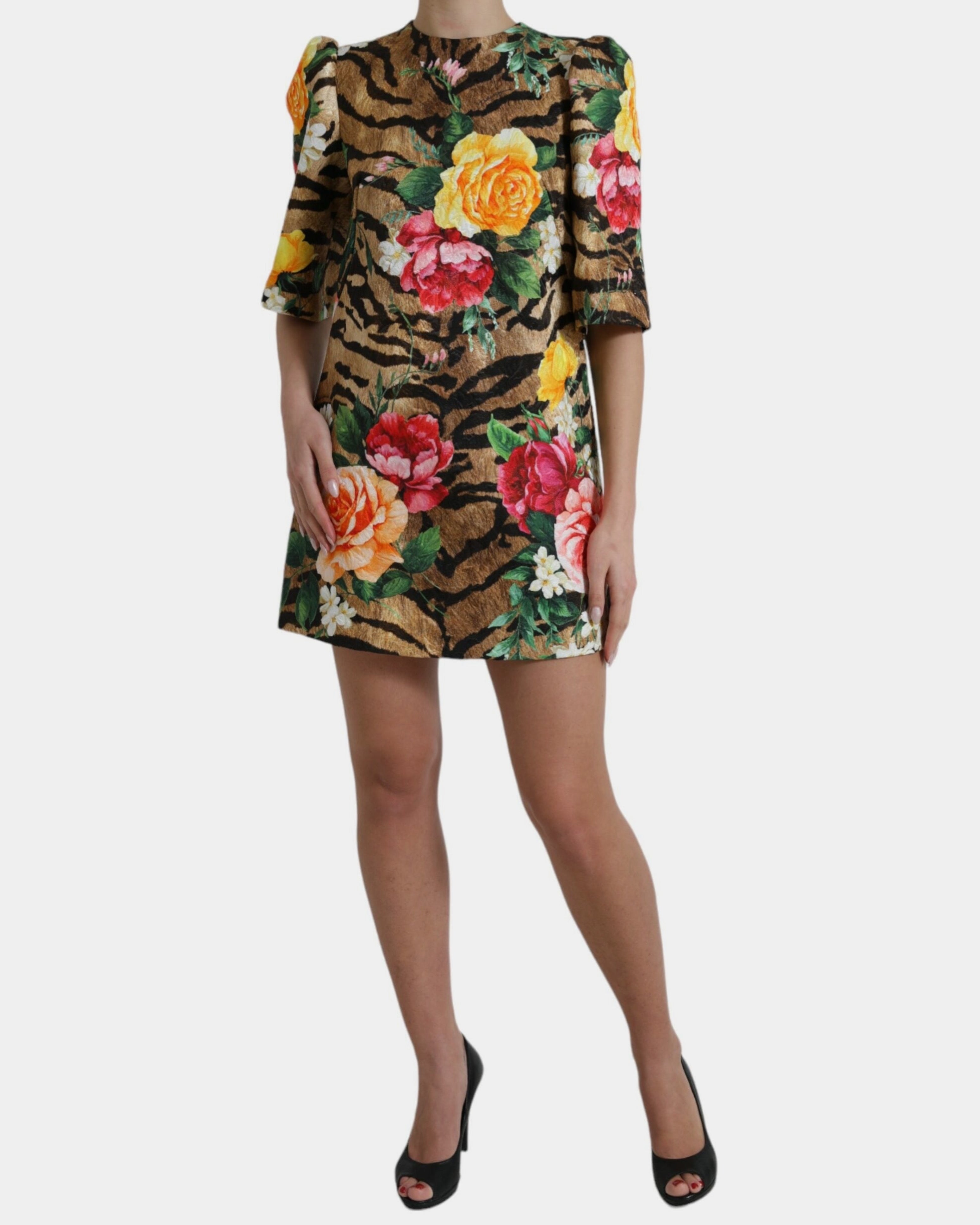 Dolce & Gabbana Animal & Floral Print Mini Shift Dress