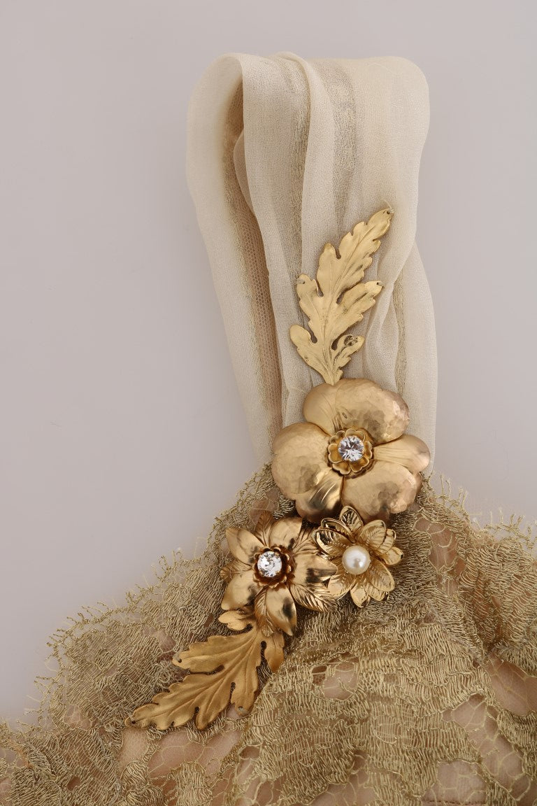 Dolce &amp; Gabbana Елегантна украсена копринена рокля от дантела и органза