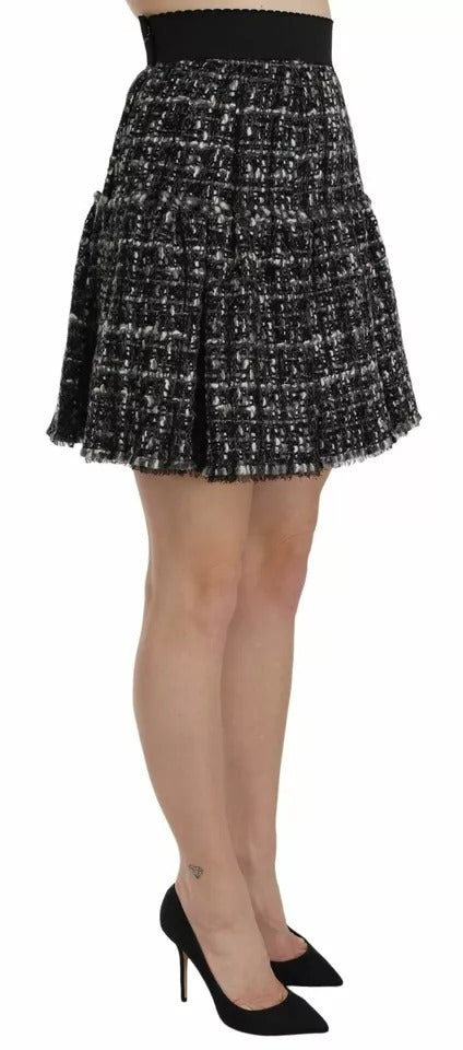 Dolce &amp; Gabbana черна карирана вълнена мини пола с волани