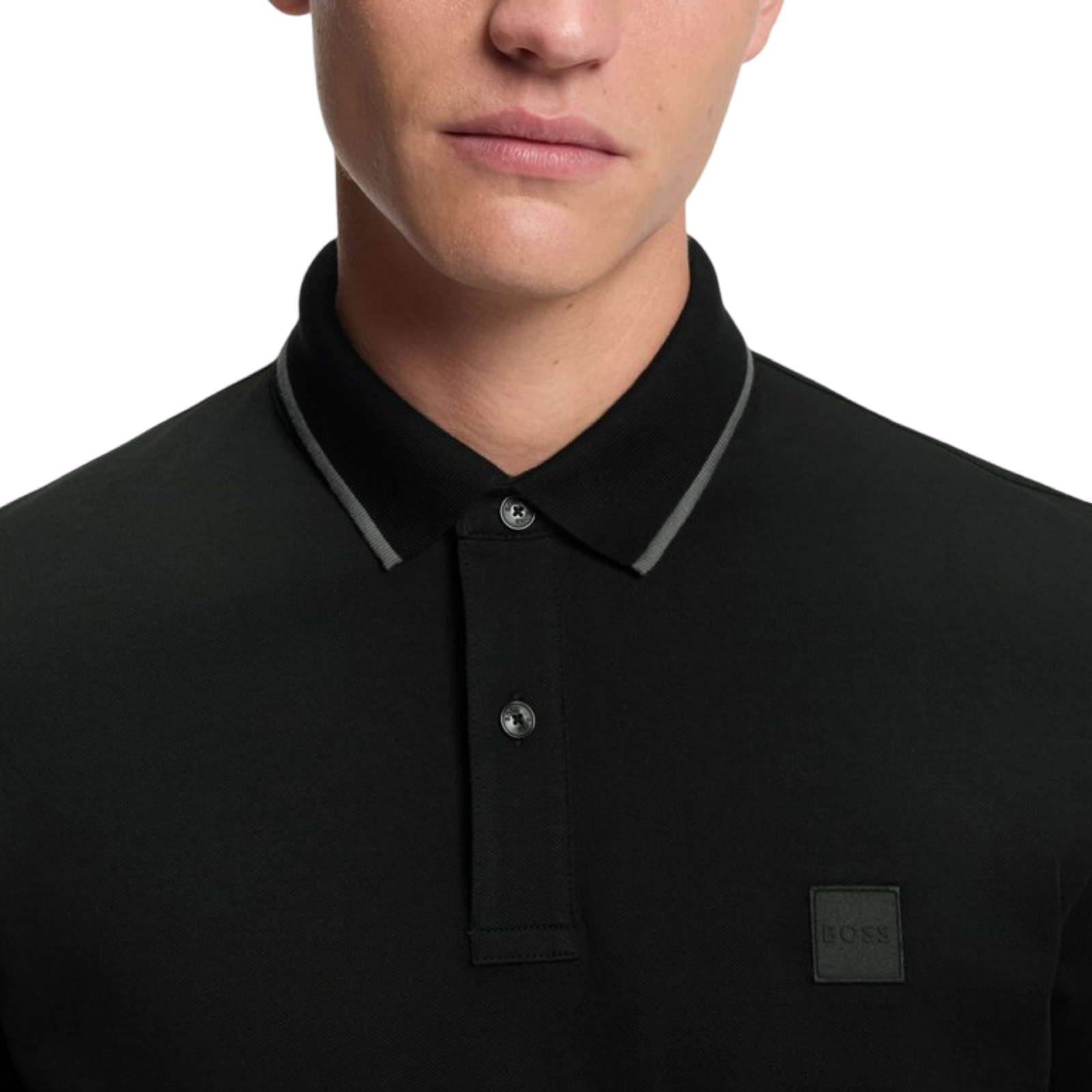 Мъжка черна поло тениска Boss Passertip Polo 50507699 001 Close-Up
