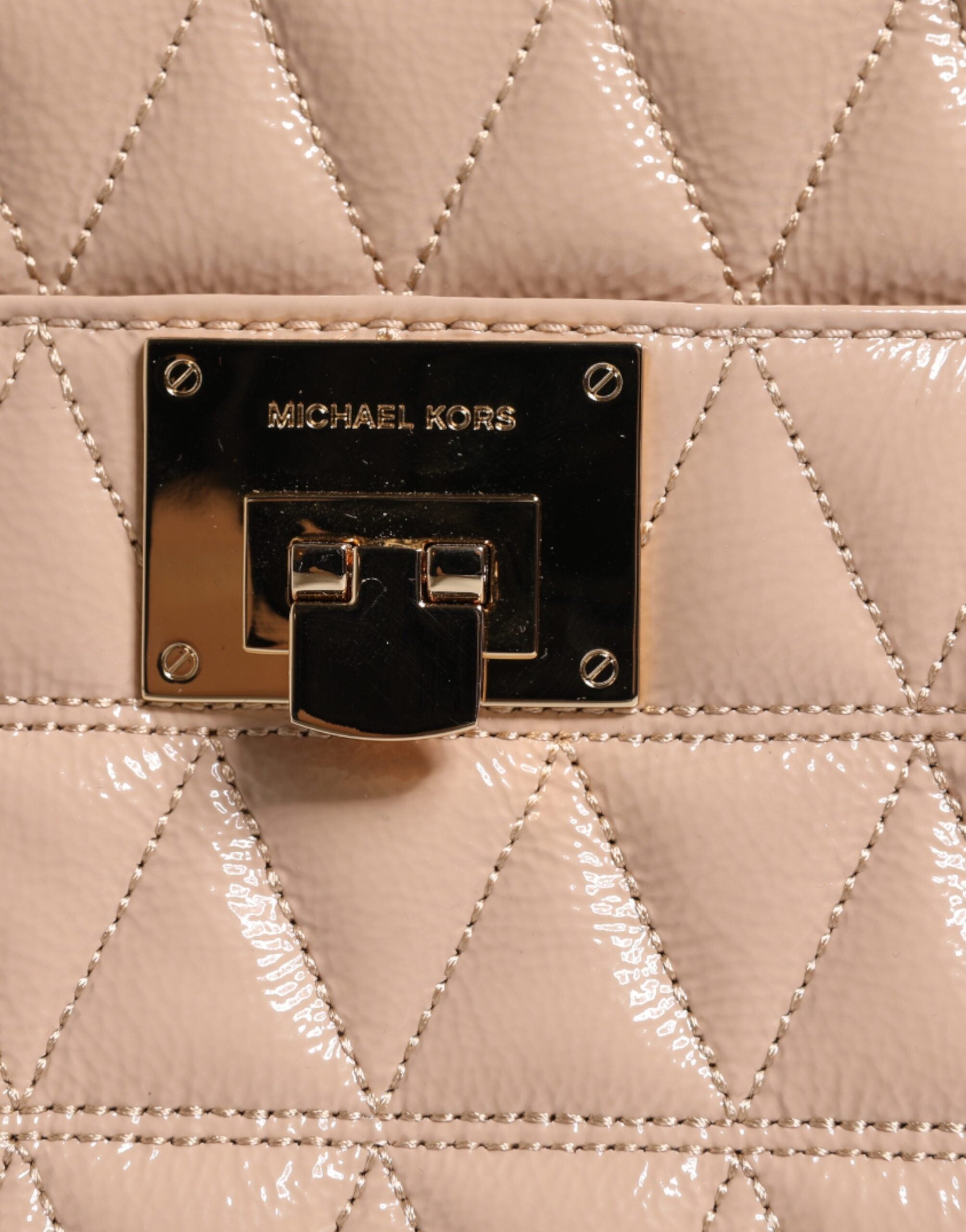 Michael Kors Прасковена ватирана кожена чанта с лого Crossbody VIVIANNE