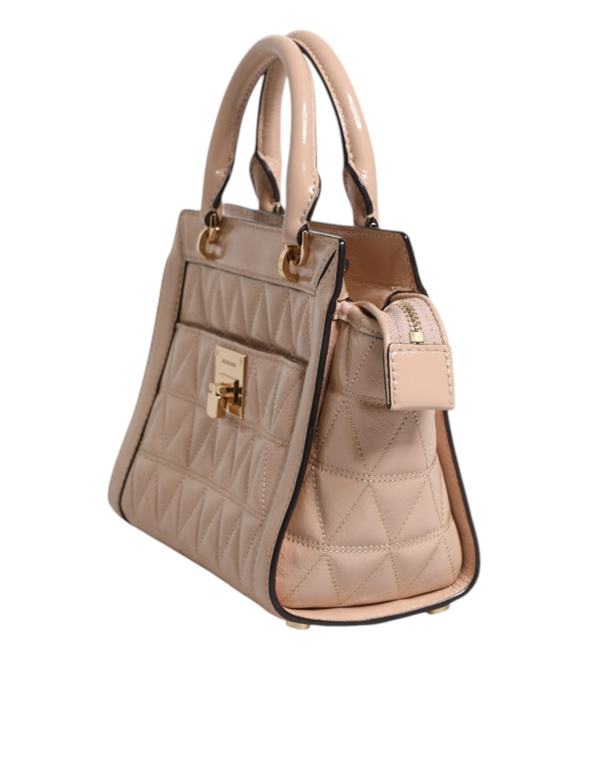Michael Kors Прасковена ватирана кожена чанта с лого Crossbody VIVIANNE