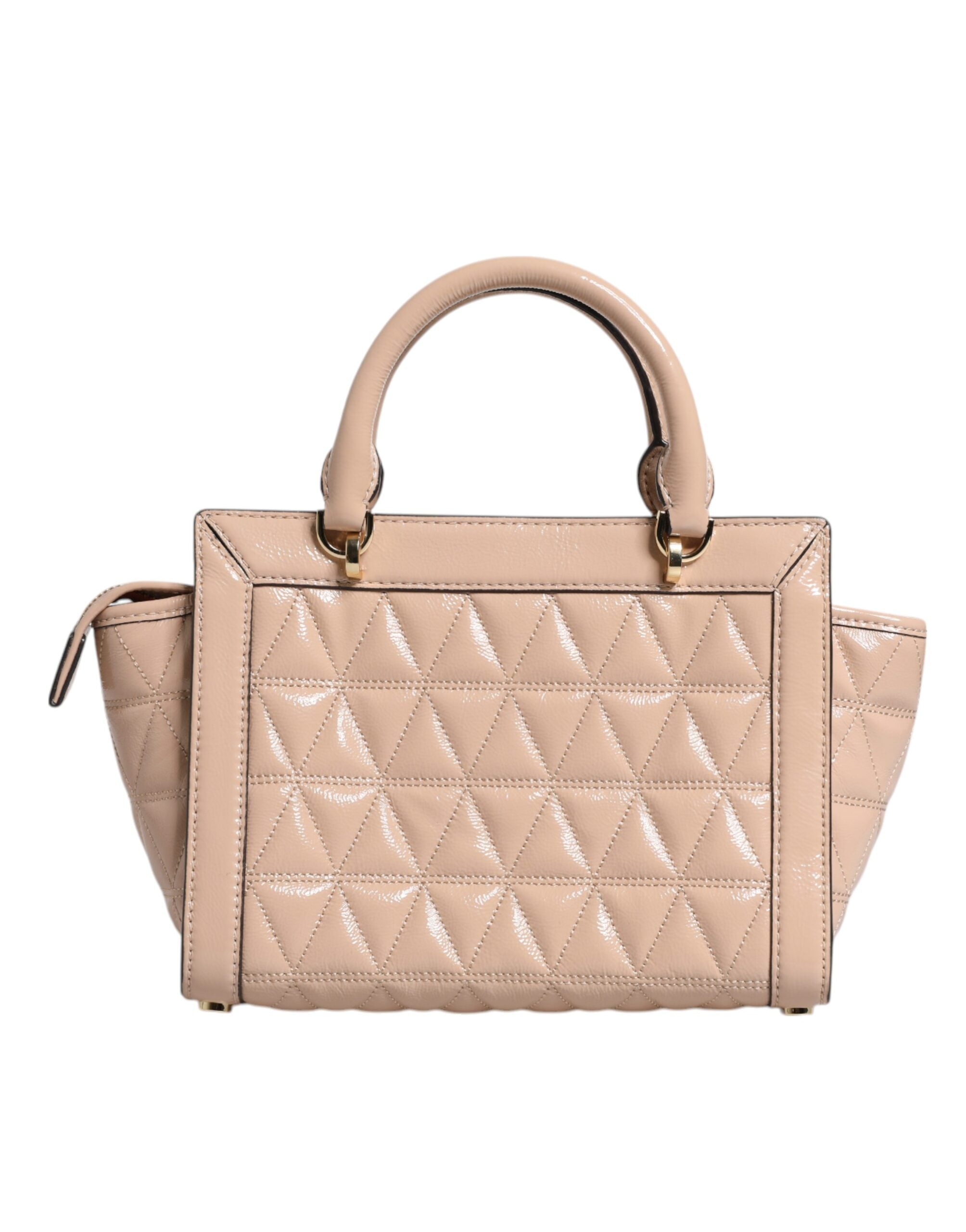 Michael Kors Прасковена ватирана кожена чанта с лого Crossbody VIVIANNE