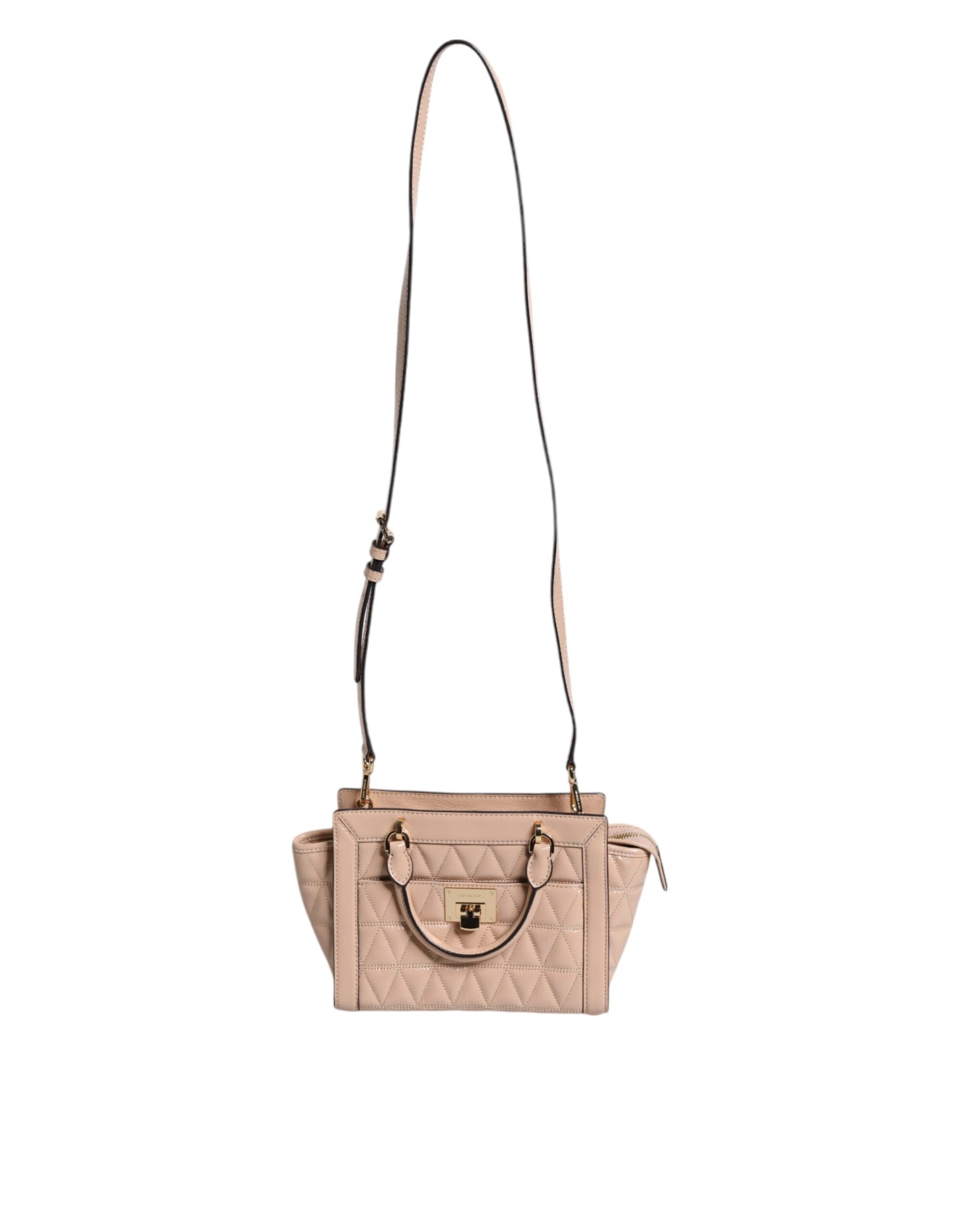 Michael Kors Прасковена ватирана кожена чанта с лого Crossbody VIVIANNE