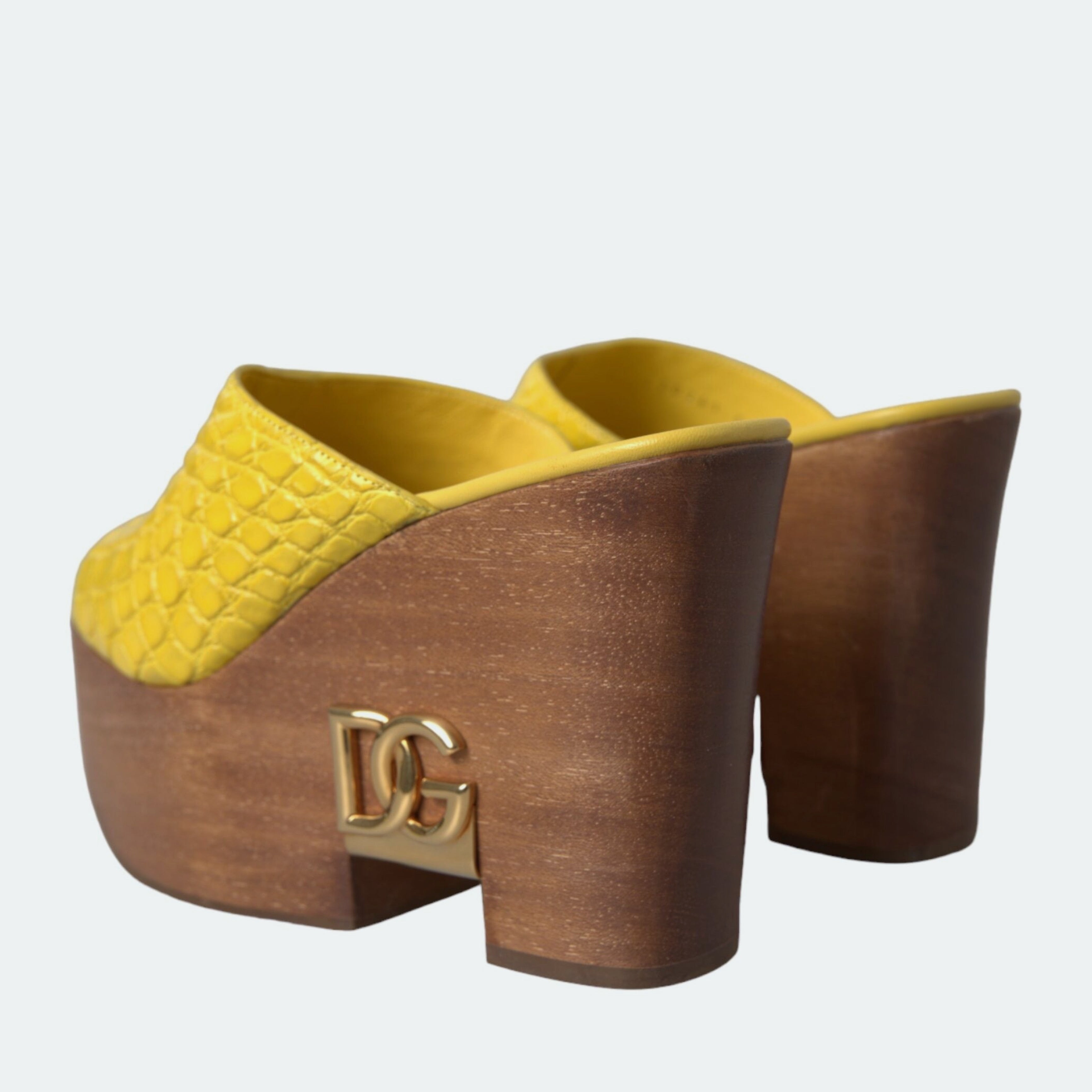 Дамско луксознодървено сабо с жълта естествена кожа DOLCE & GABBANA Women’s Wood Yellow Leather Mule Clogs