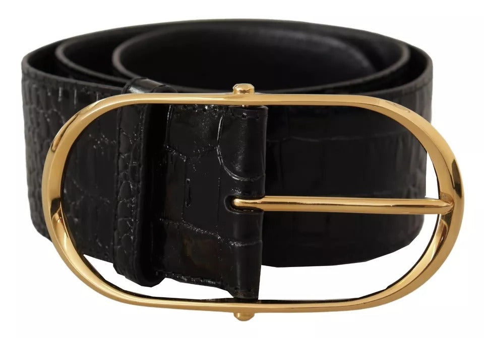 Dolce &amp; Gabbana черен широк релефен кожен златен колан с метална катарама