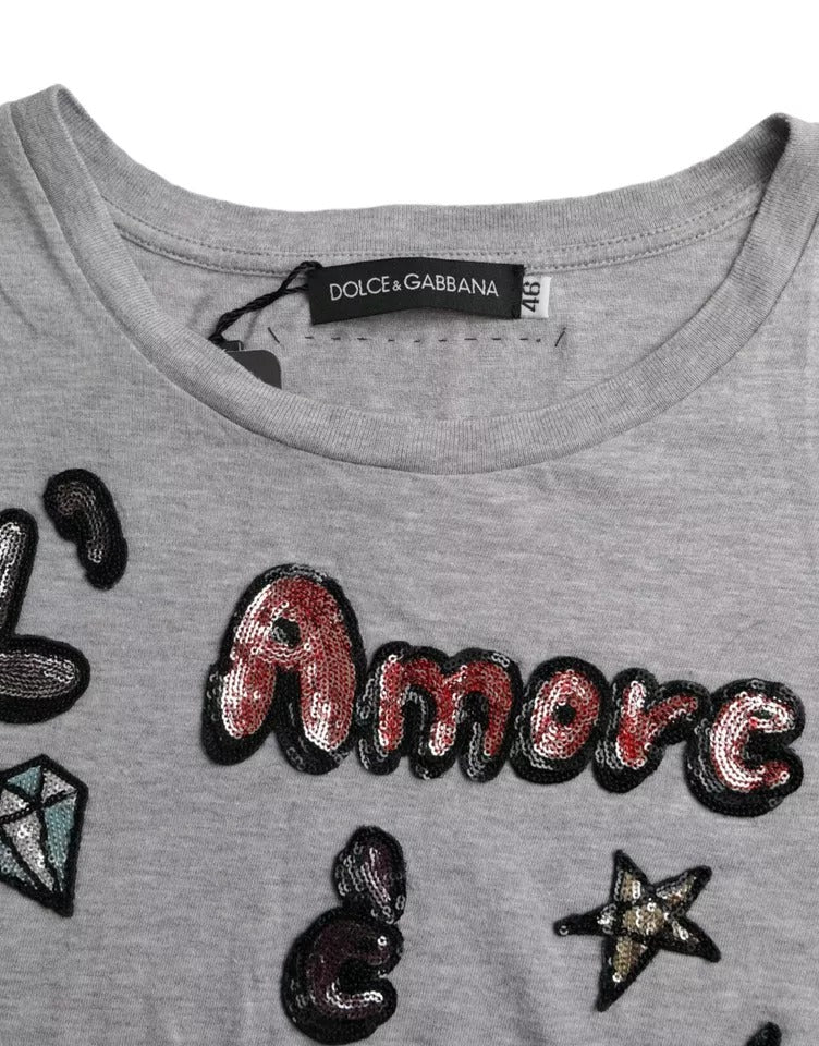 Сива памучна тениска L'Amore E'Bellezza на Dolce &amp; Gabbana