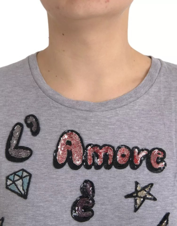 Сива памучна тениска L'Amore E'Bellezza на Dolce &amp; Gabbana