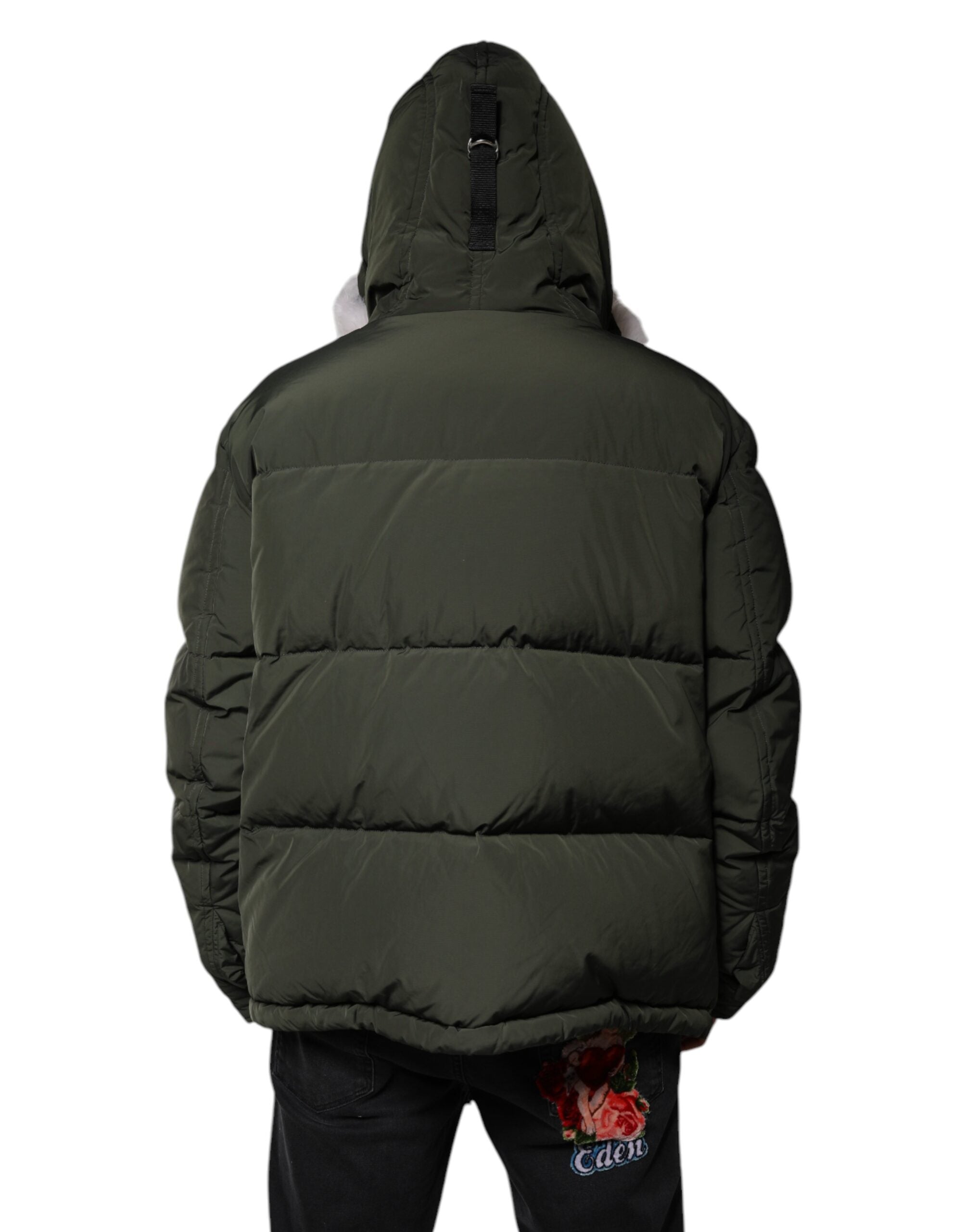 Dsquared² Зелено кожено яке с качулка и дълги ръкави