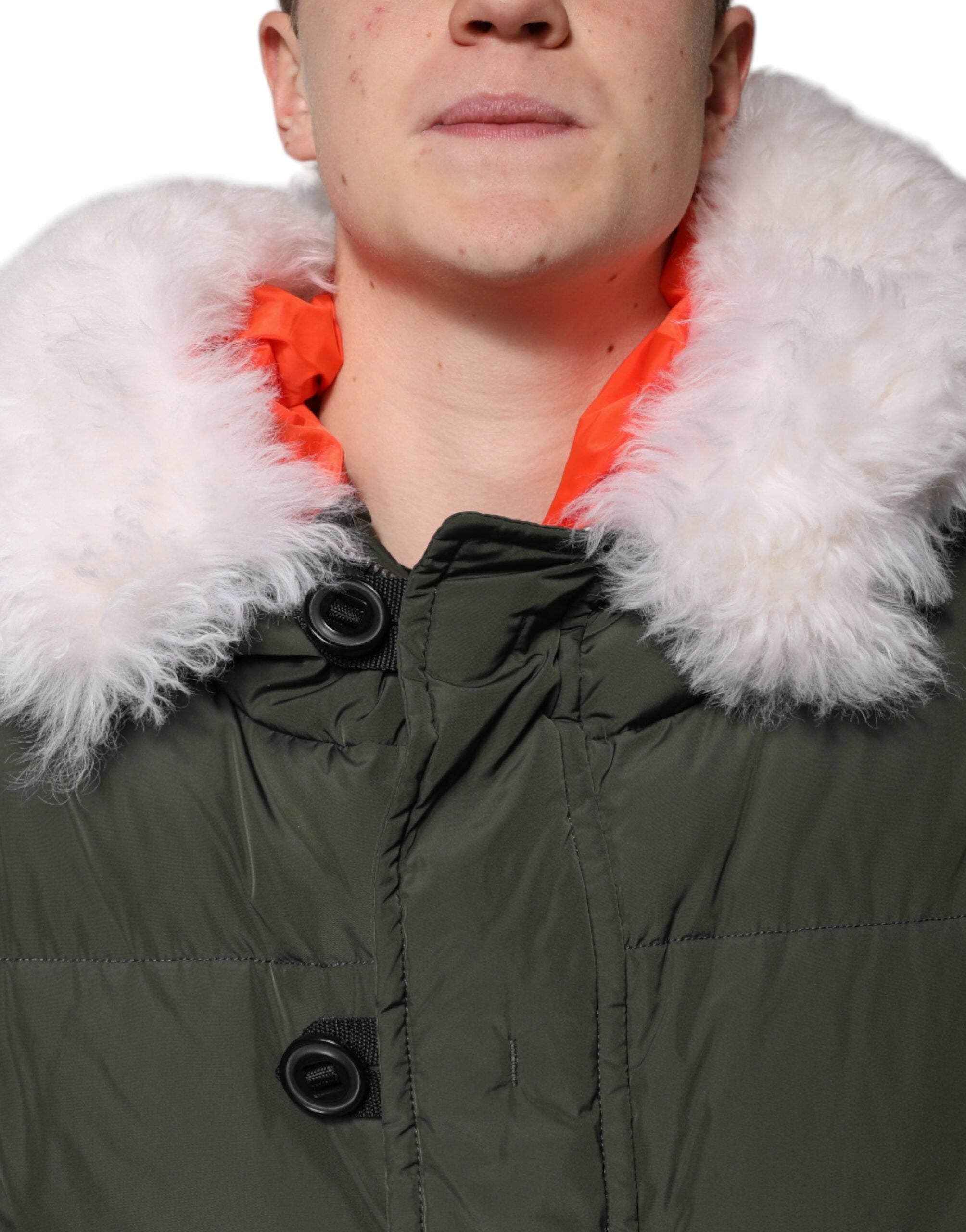 Dsquared² Зелено кожено яке с качулка и дълги ръкави