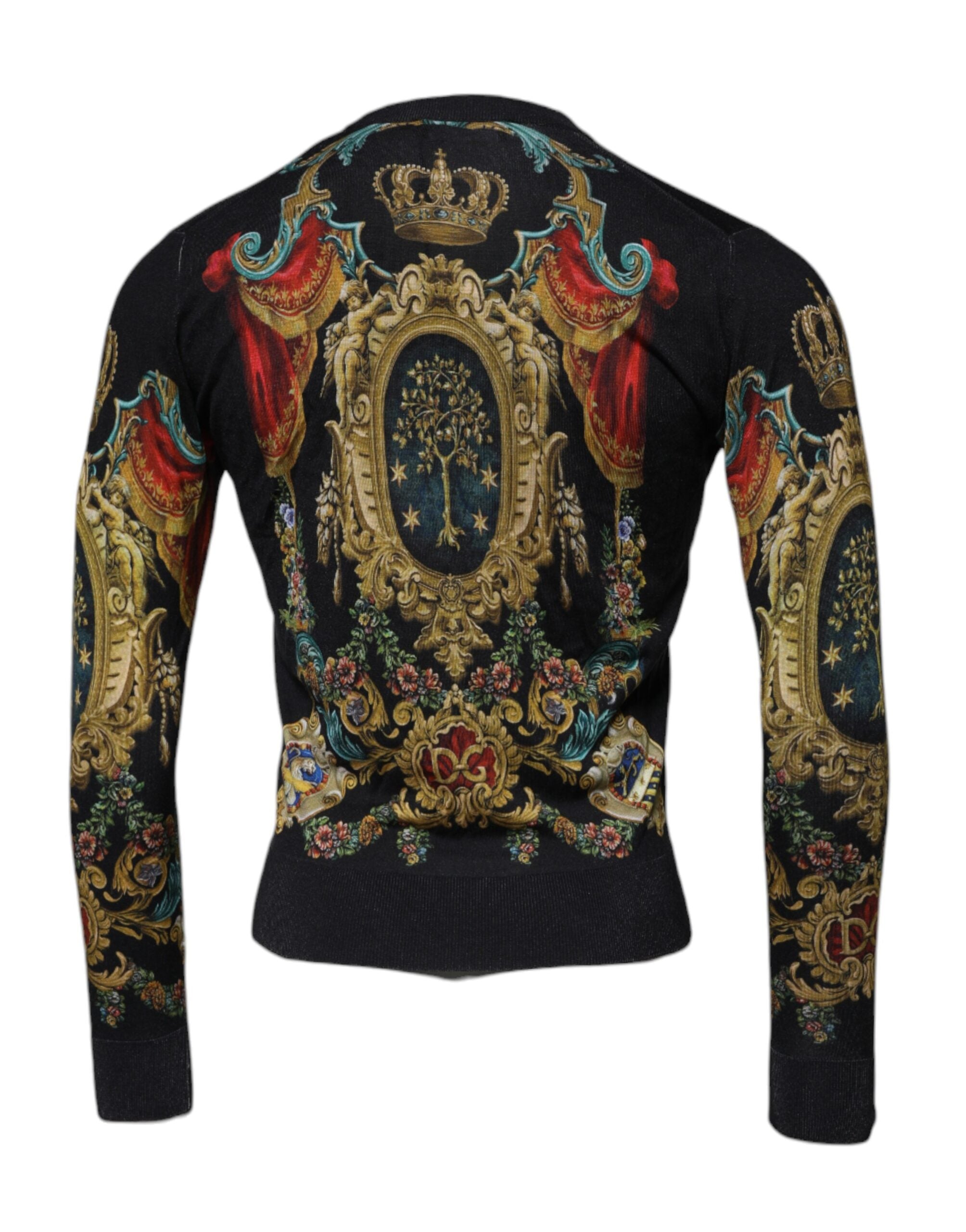 Копринен пуловер с кръгло деколте Dolce &amp; Gabbana Black Heraldic DG