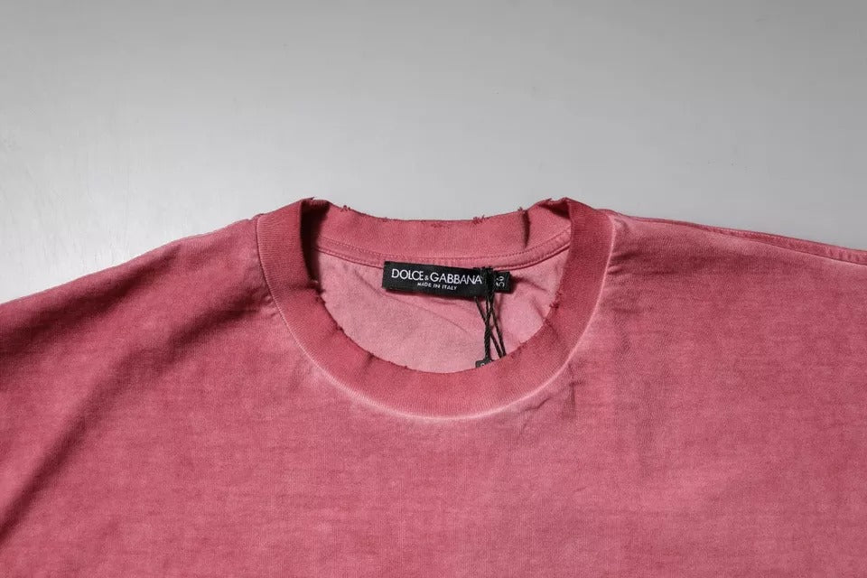 Памучна тениска с кръгло деколте в розово лого на Dolce &amp; Gabbana