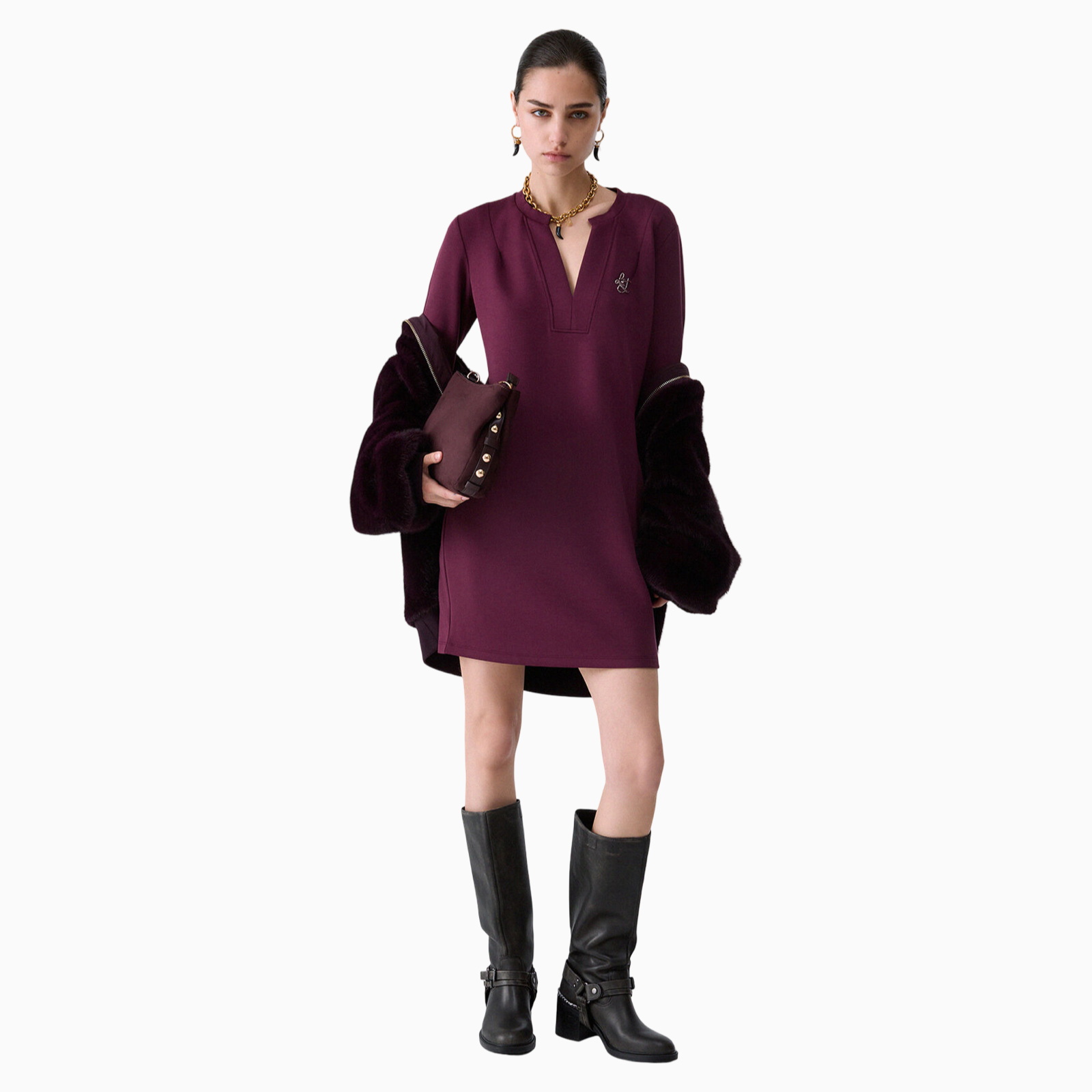 Дамска бордо рокля Liu Jo Women Short Scuba Dress TF6139 J3958 91718 Front View