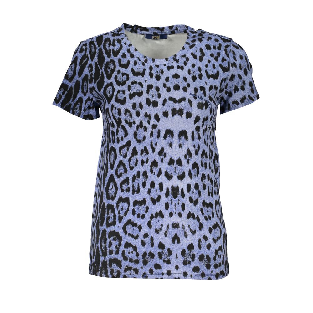 Дамска тениска в син леопардов принт Women’s t-shirt Cavalli Class RXT62P JFH68 04500 Azzuro front view