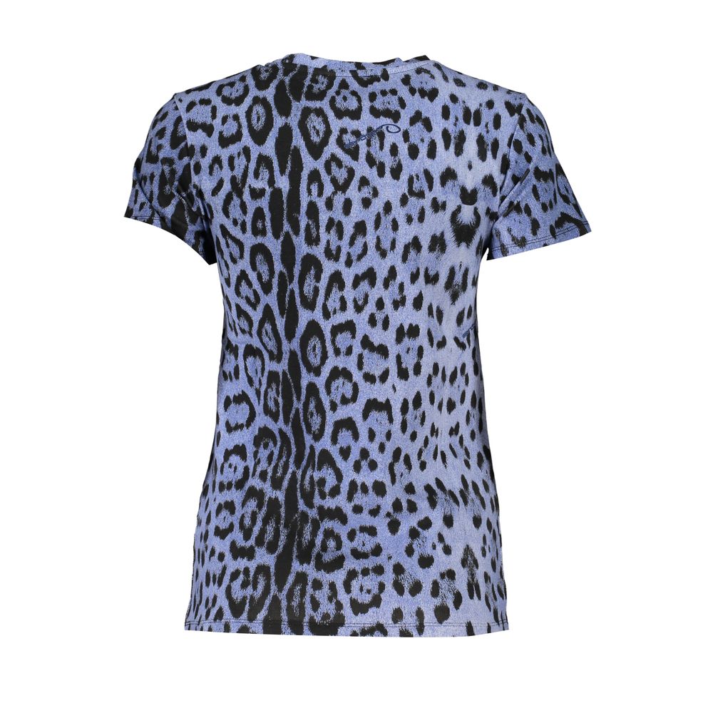 Дамска тениска в син леопардов принт Women’s t-shirt Cavalli Class RXT62P JFH68 04500 Azzuro front view