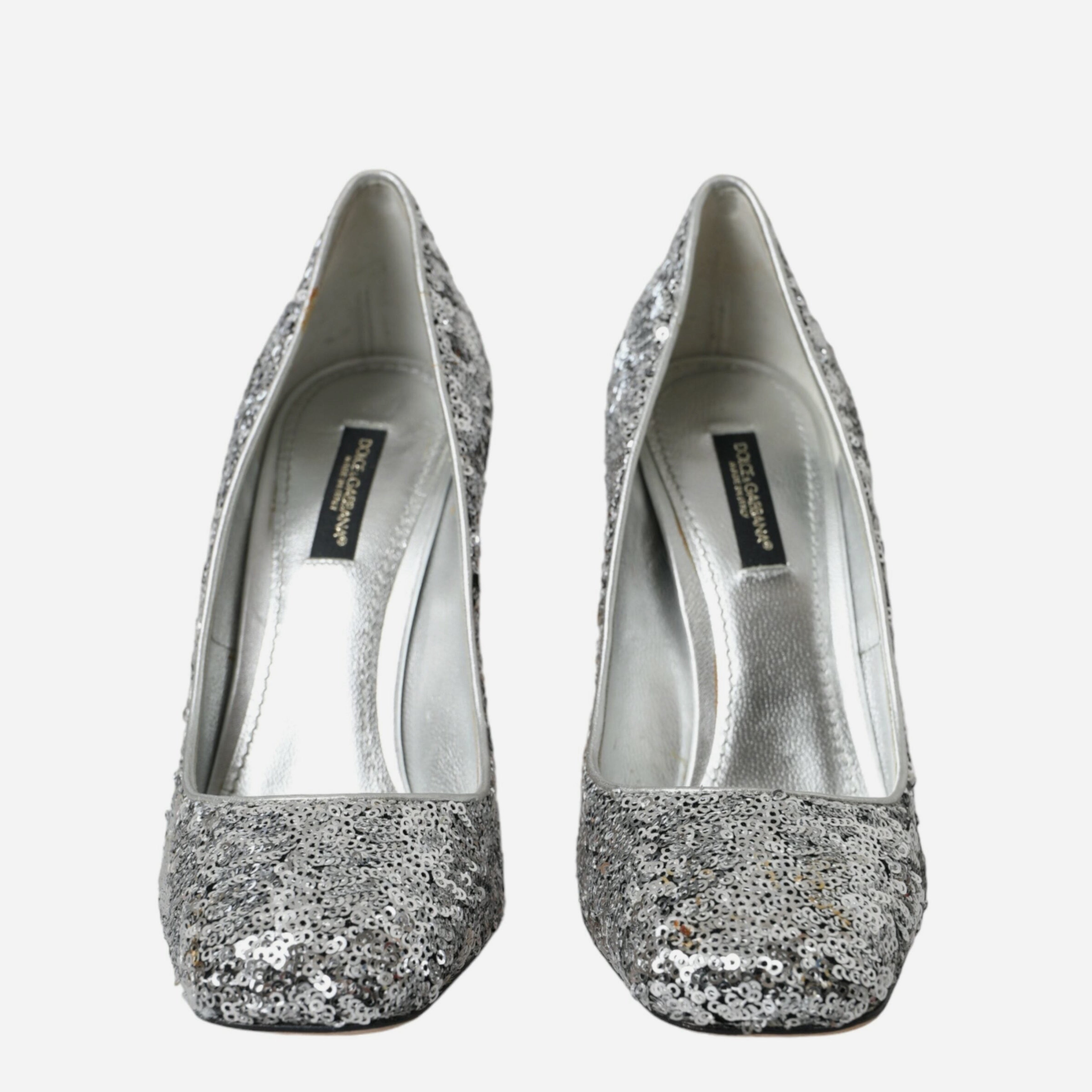 Дамски луксозни обувки на висок ток със сребристи пайети DOLCE & GABBANA Women’s Luxury Silver Sequin Embellished Heels