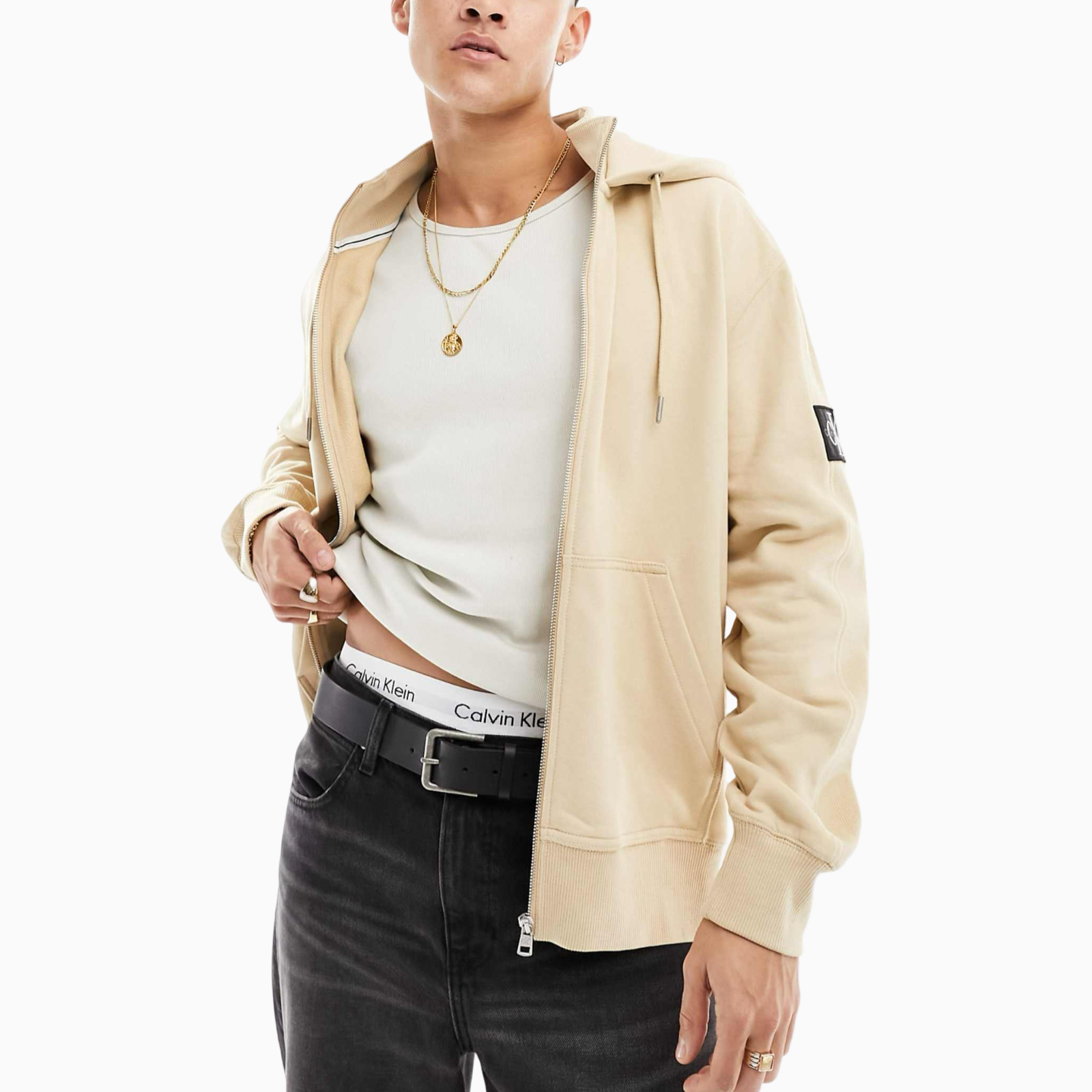 Мъжки бежов суичър Calvin Klein Men Sweatshirt J30J324956 Front View