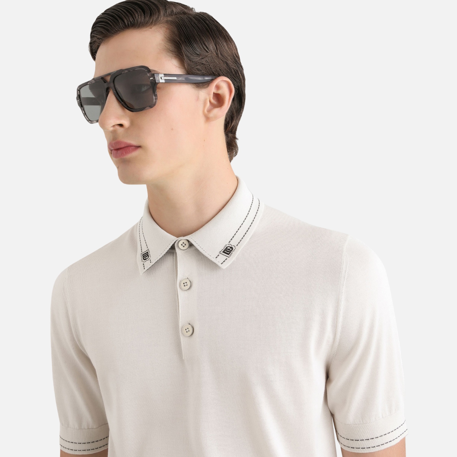 Dolce & Gabbana Beige Silk Polo Shirt GXZ02TJBSOIW0001 Close-Up