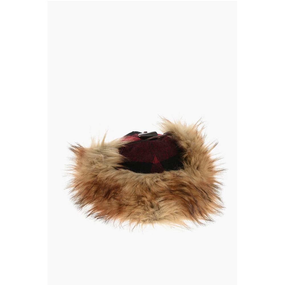 Dsquared² SKI Buffalo Checked Cap with Faux Fur Details