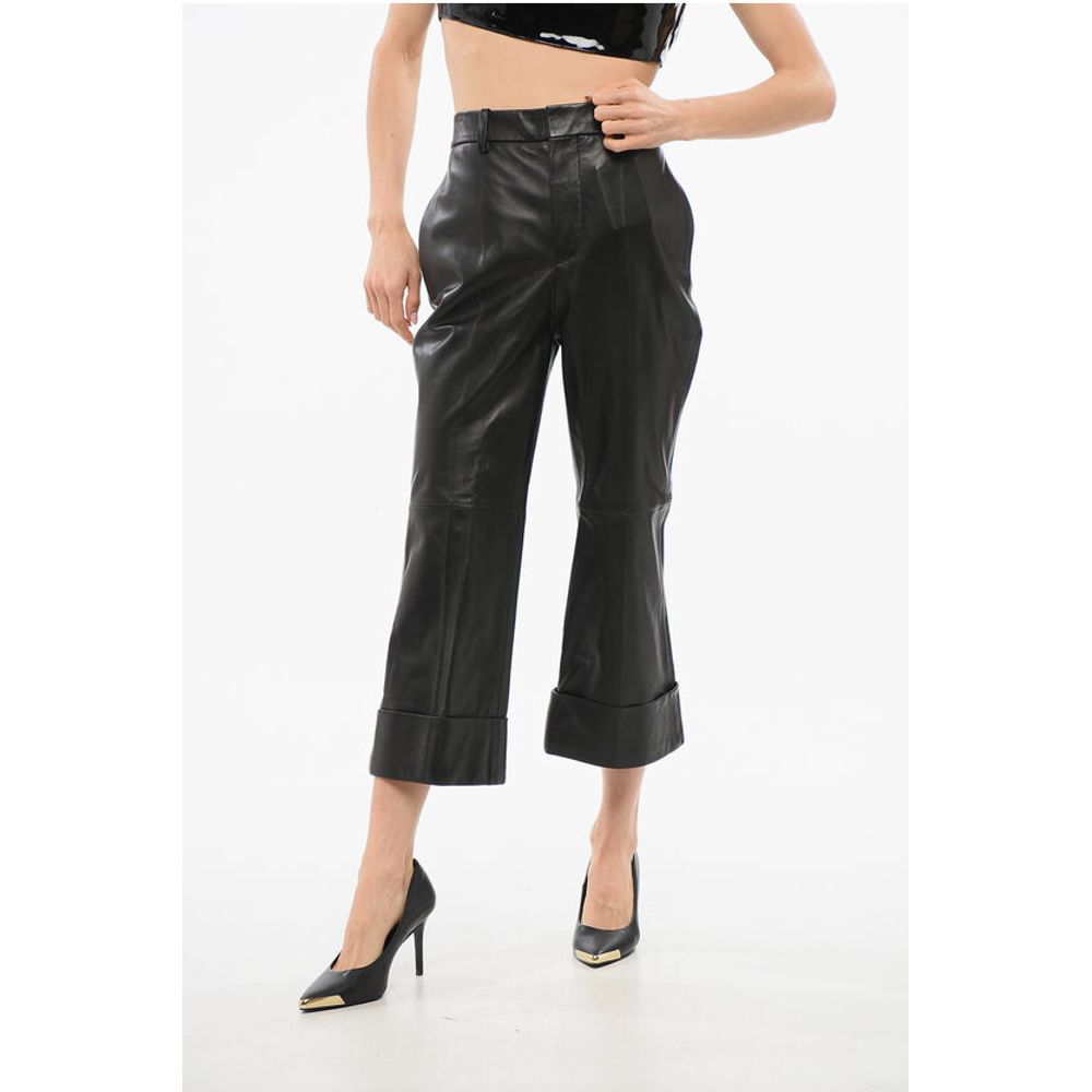 Dsquared² Leather Bootcut Cropped Fit Pants
